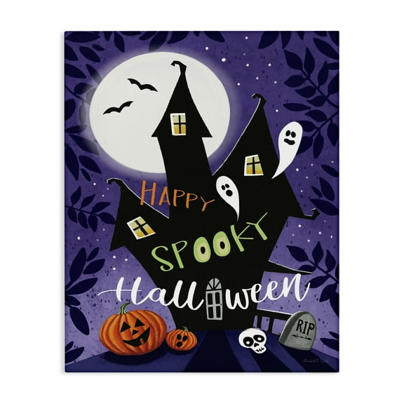 Stupell Industries Spooky Halloween House Holiday Painting Wrapped Canvas Art Print Wall Art, 16 x 20