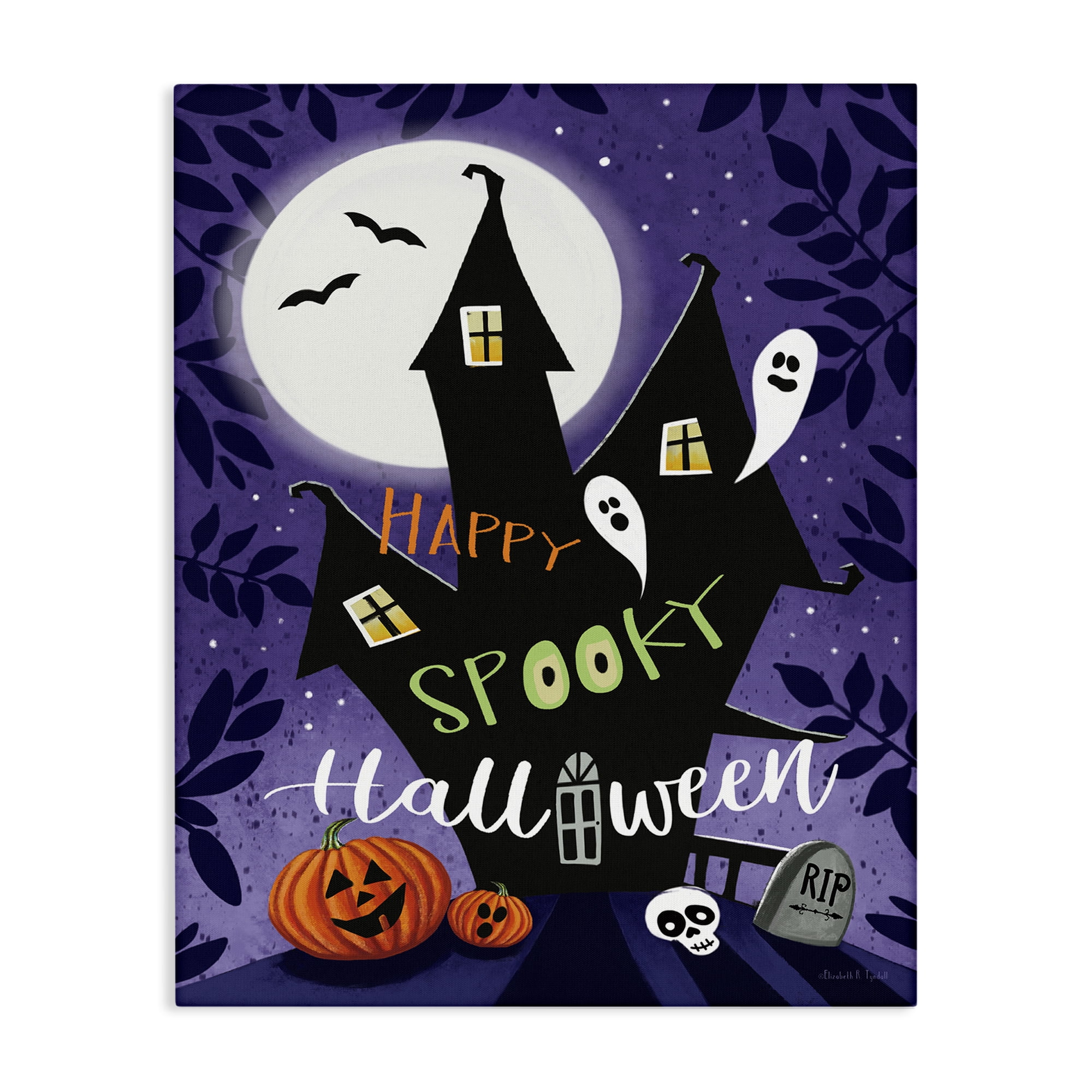 Stupell Industries Spooky Halloween House Holiday Painting Wrapped Canvas Art Print Wall Art, 36 x 48