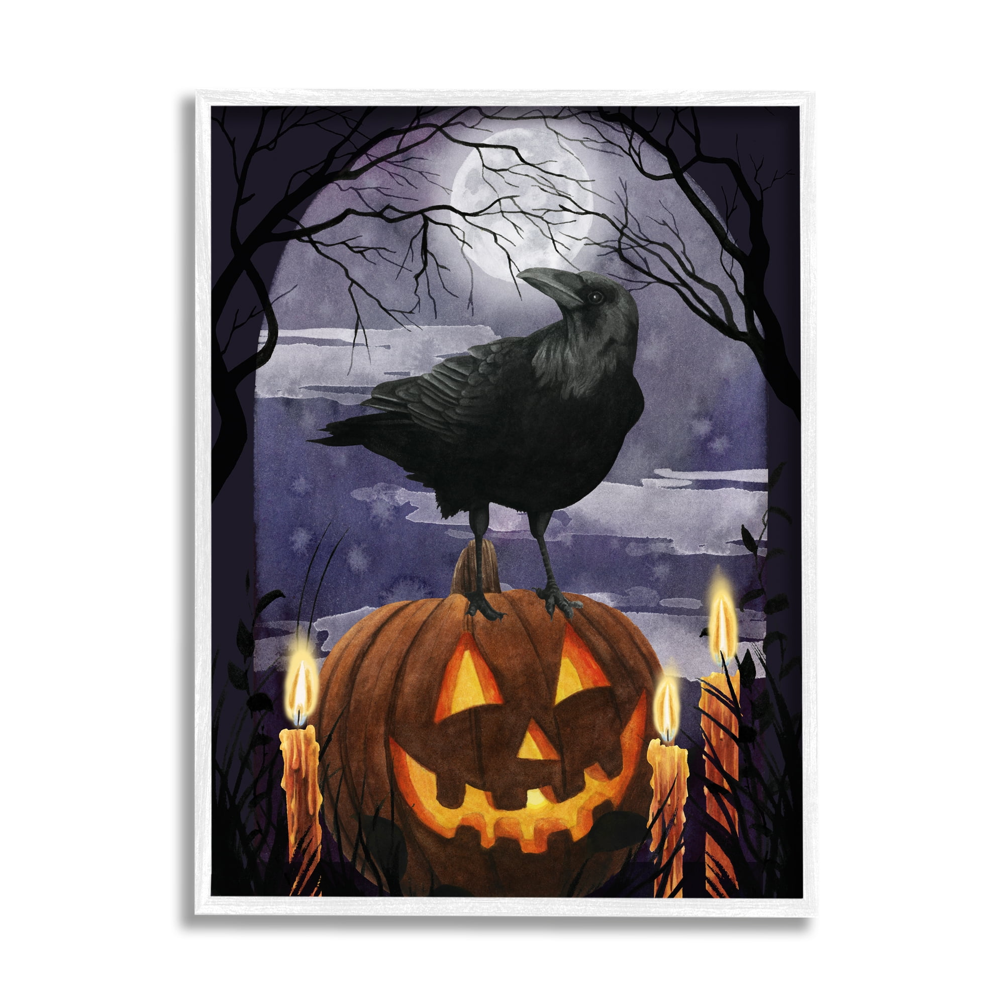 Stupell Spooky Halloween Sky Crow Jack-o-lantern Wall Art