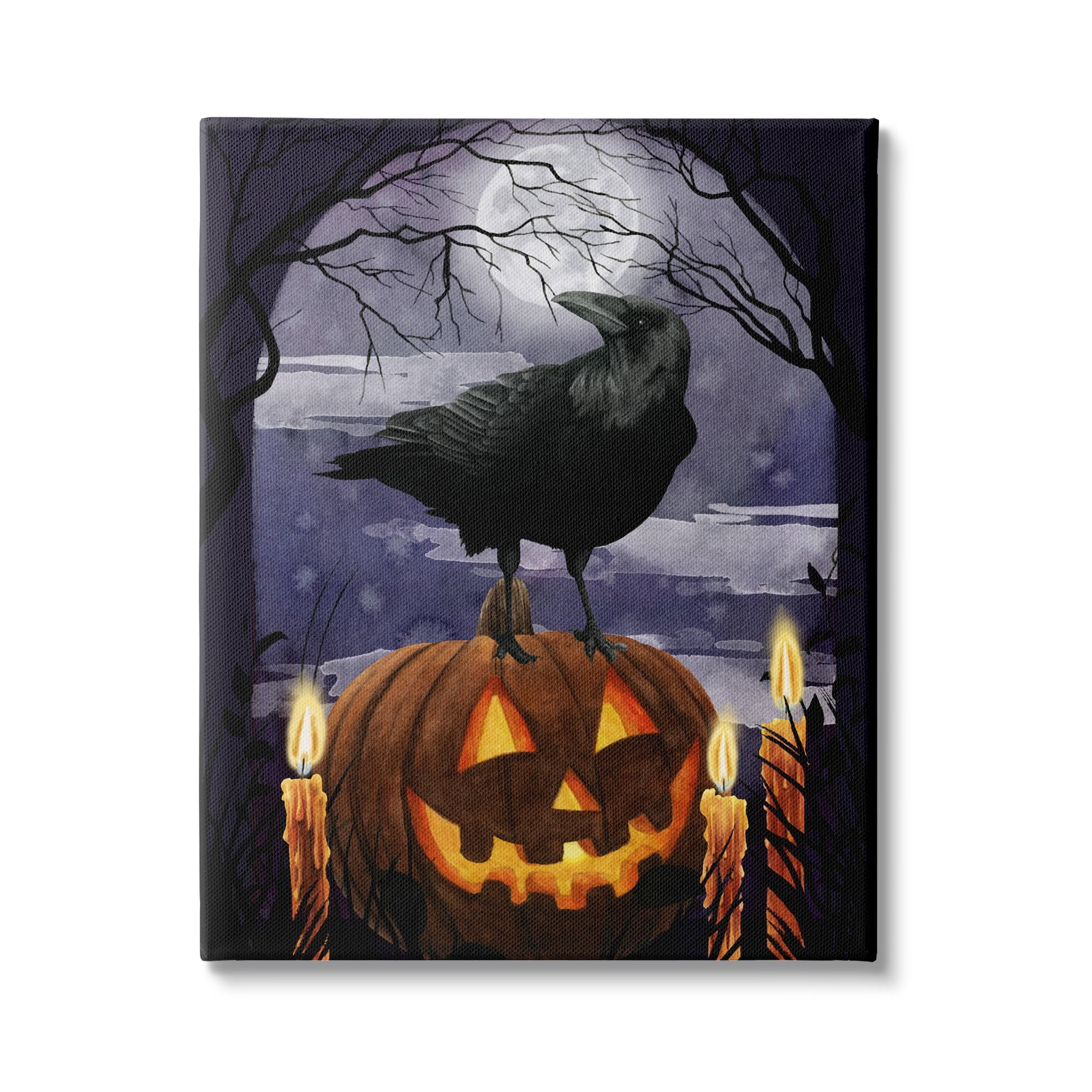 Stupell Industries Spooky Halloween Night Sky Crow Jack-o'-lantern Full Moon, 30 x 40, Design by Grace Popp
