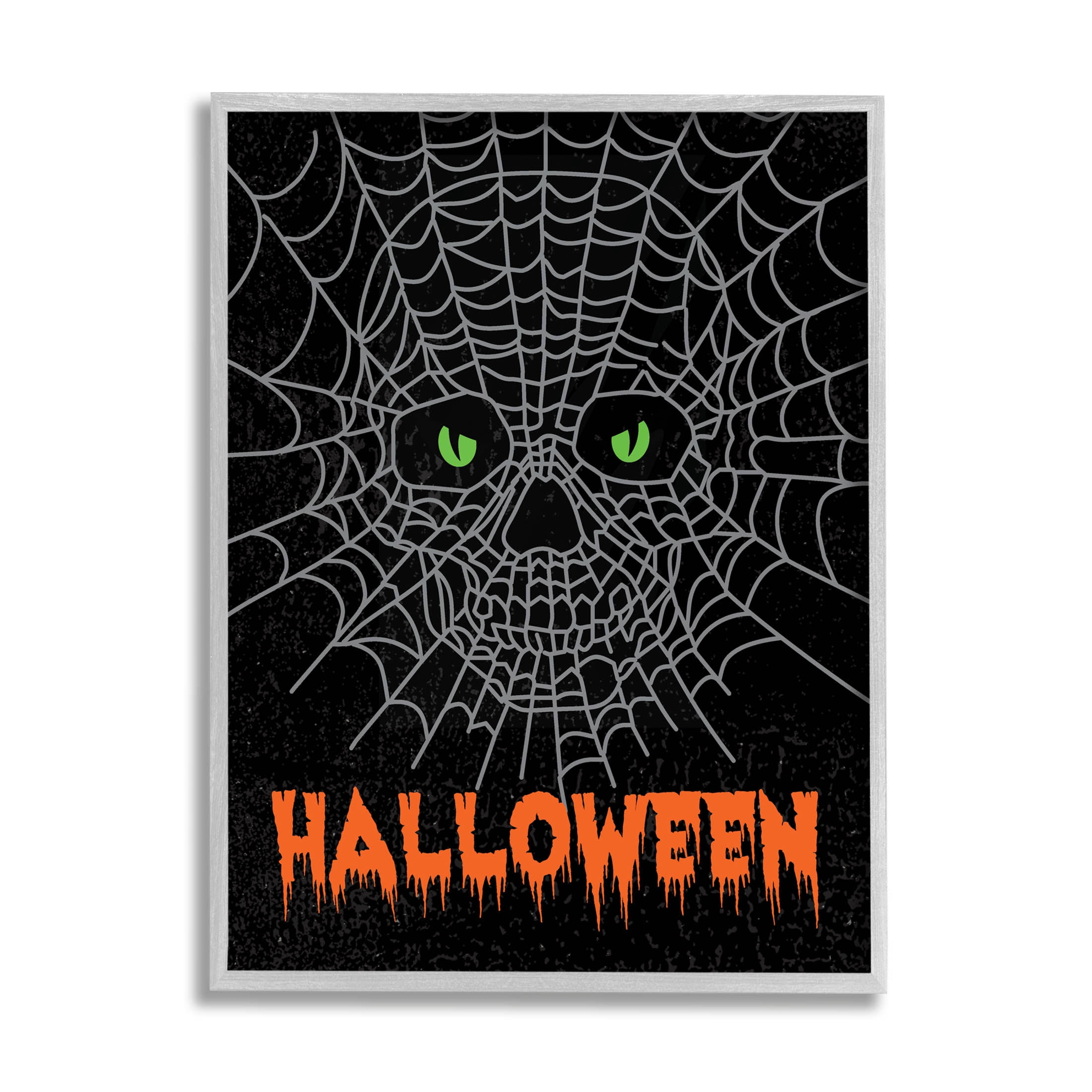 Stupell Industries Spooky Halloween Spider Web Skull Graphic Art Gray Framed Art Print Wall Art, Design by Linda Birtel