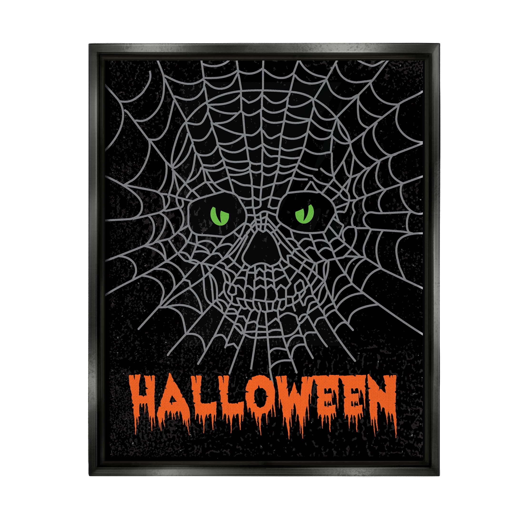 Stupell Industries Spooky Halloween Spider Web Skull Graphic Art Jet Black Floating Framed Canvas Print Wall Art, Design by Linda Birtel