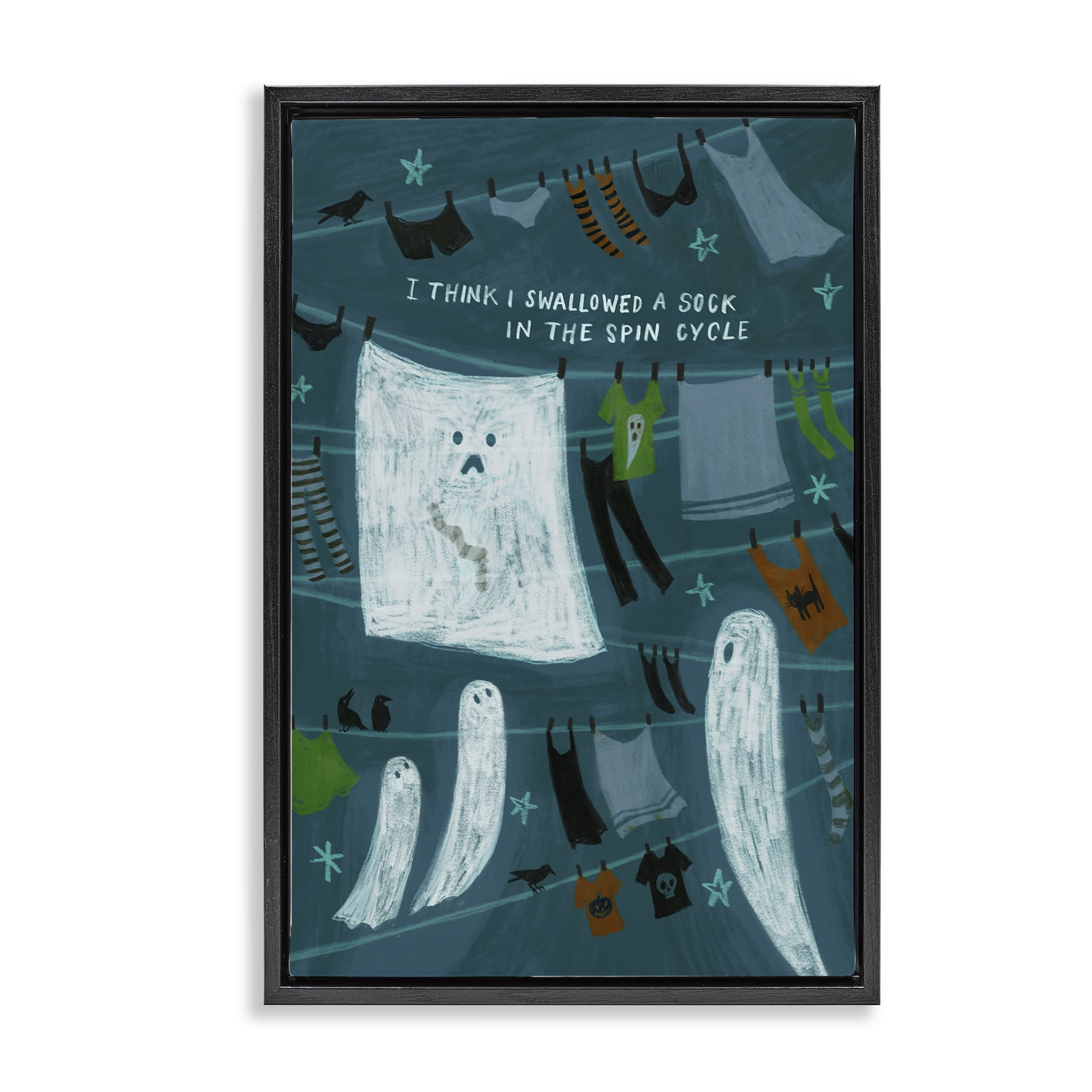 Stupell Industries Spooky Laundry Mystery Holiday Painting Black Floater Framed Canvas Art Print Wall Art, 21 x 31