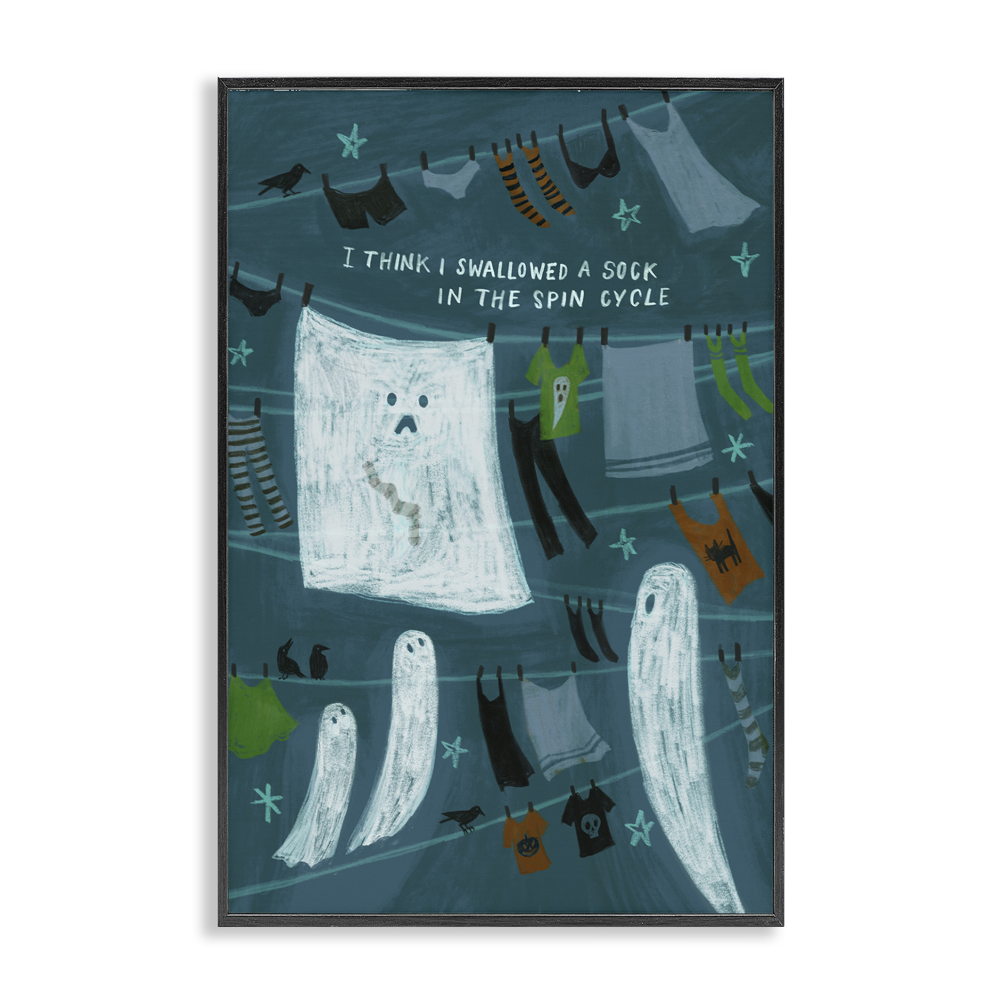 Stupell Industries Spooky Laundry Mystery Holiday Painting Black Framed Art Print Wall Art, 20 x 30