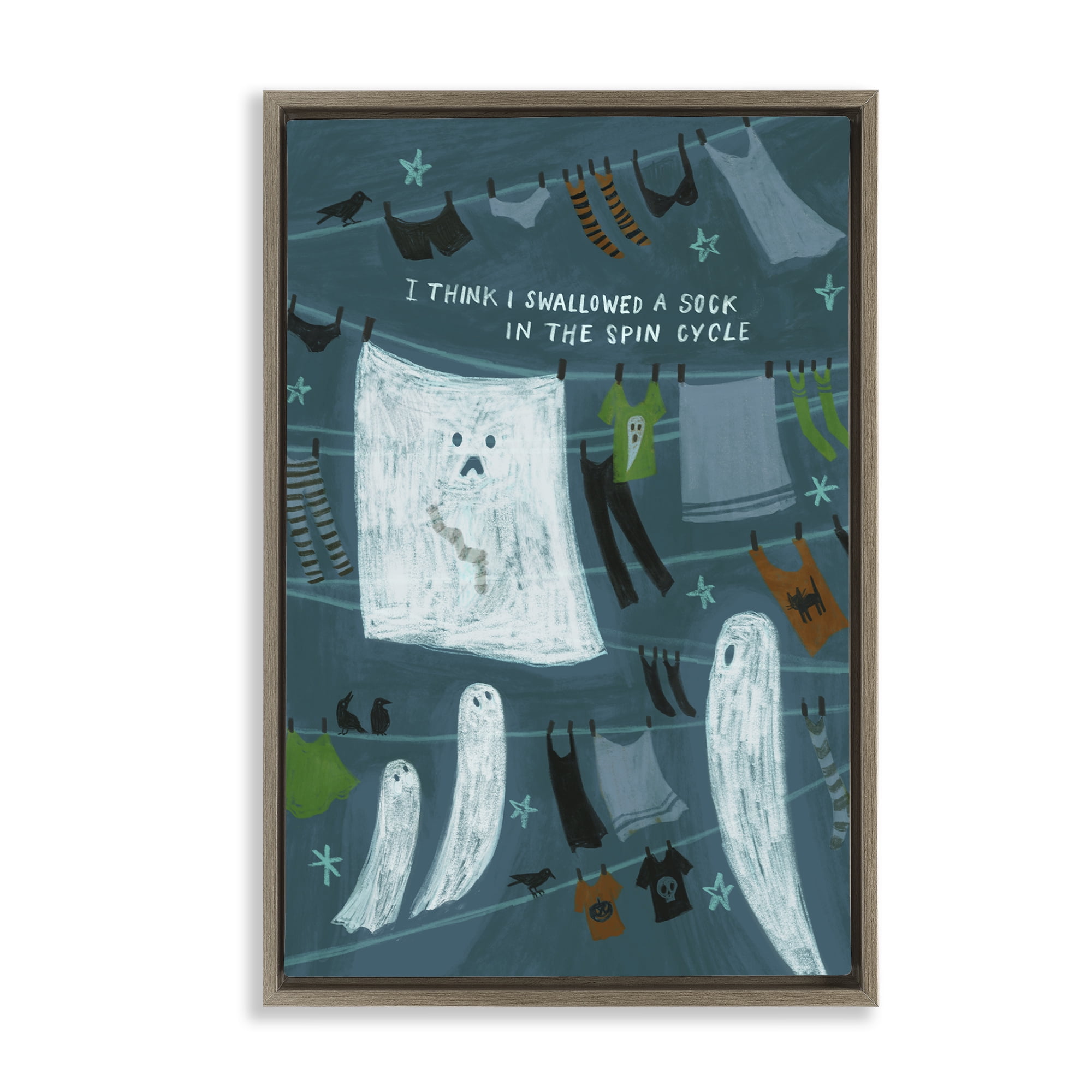 Stupell Industries Spooky Laundry Mystery Holiday Painting Brown Floater Framed Canvas Art Print Wall Art, 21 x 31