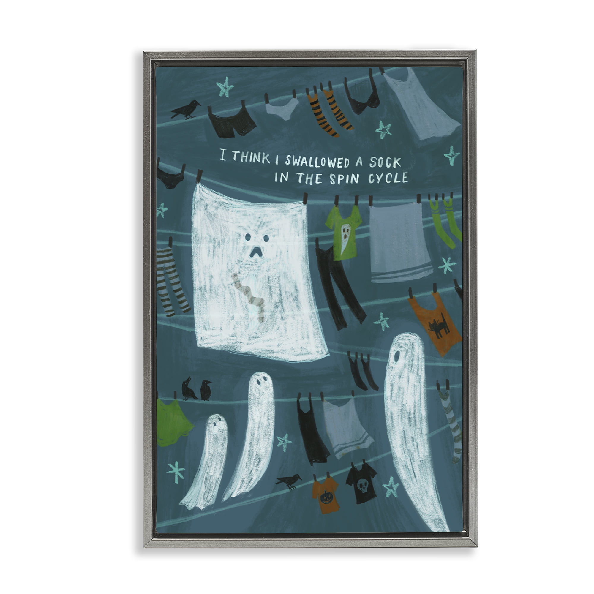 Stupell Industries Spooky Laundry Mystery Holiday Painting Gray Floater Framed Canvas Art Print Wall Art, 17 x 25
