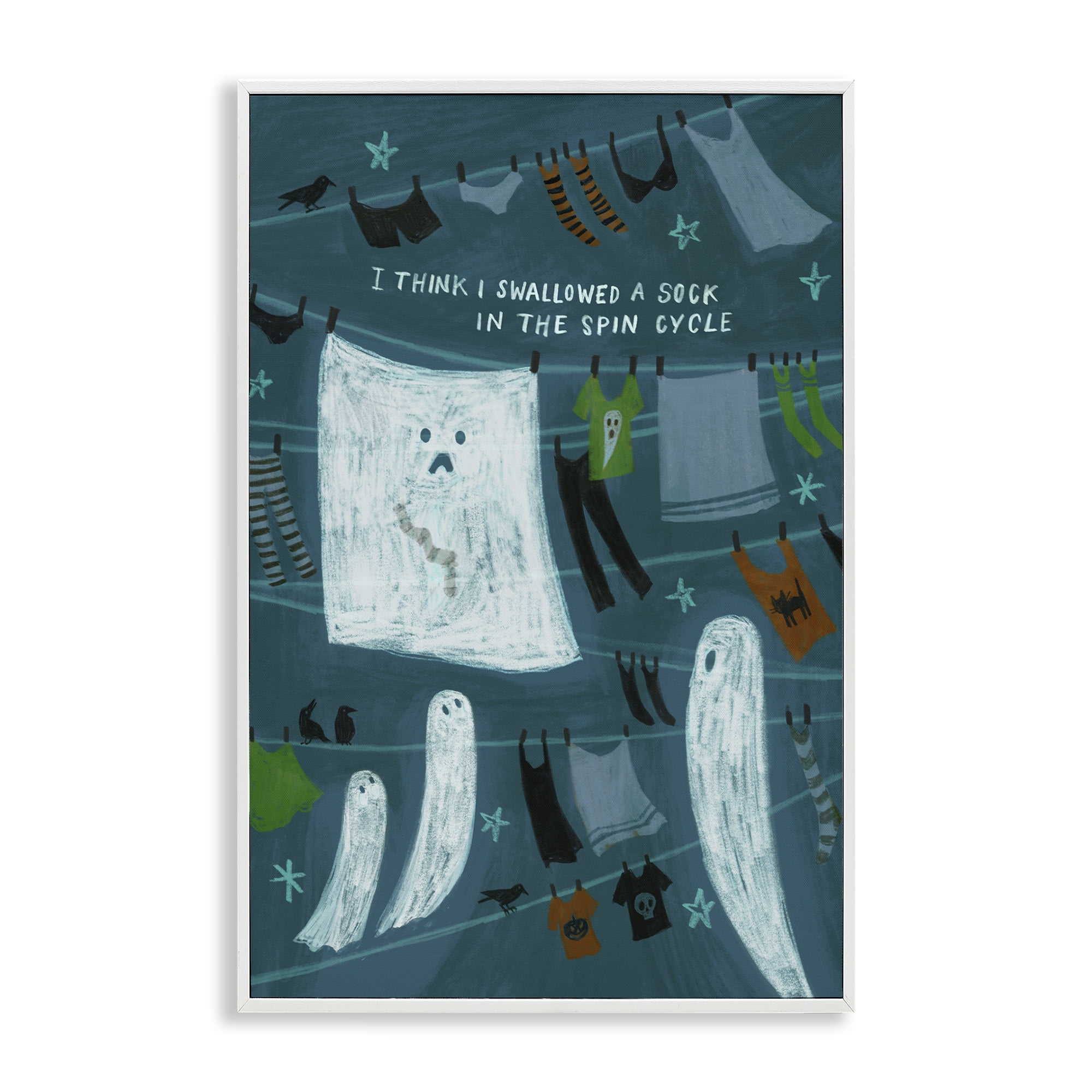 Stupell Industries Spooky Laundry Mystery Holiday Painting White Framed Art Print Wall Art, 16 x 24