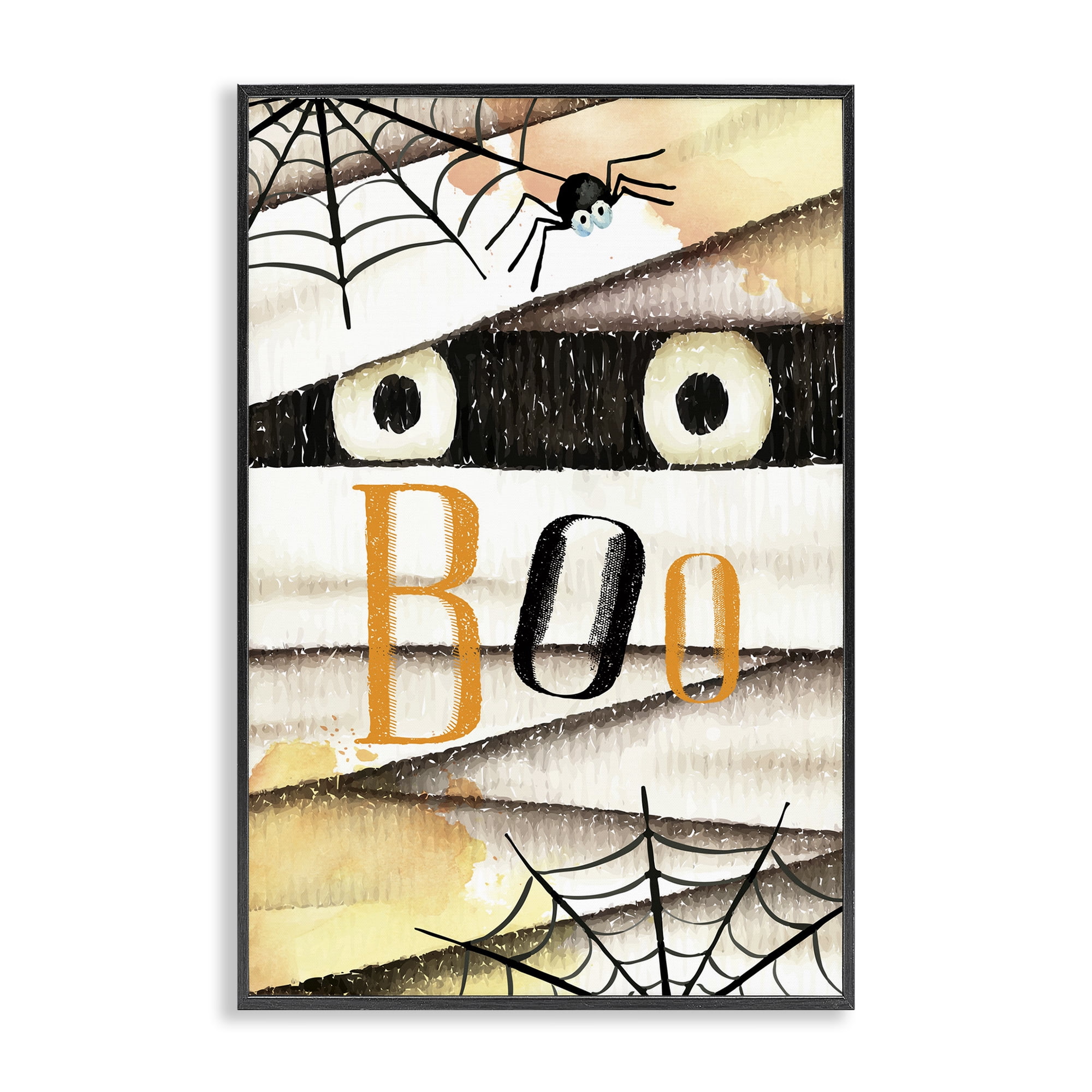 Stupell Industries Spooky Peeking Eyes Typography Painting Black Framed Art Print Wall Art, 12 x 18