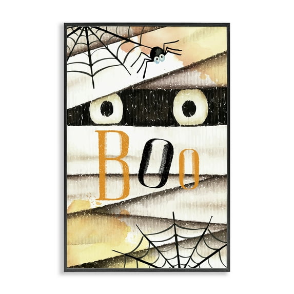 Stupell Industries Spooky Peeking Eyes Typography Painting Black Framed Art Print Wall Art, 16 x 24
