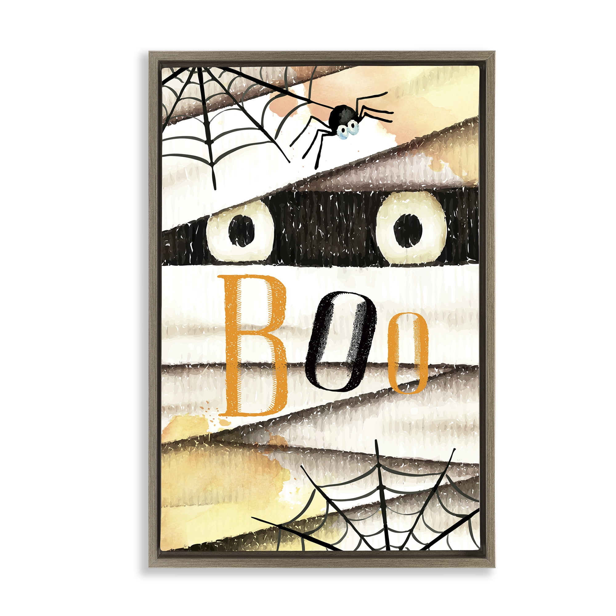 Stupell Industries Spooky Peeking Eyes Typography Painting Brown Floater Framed Art Print Wall Art, 21 x 31