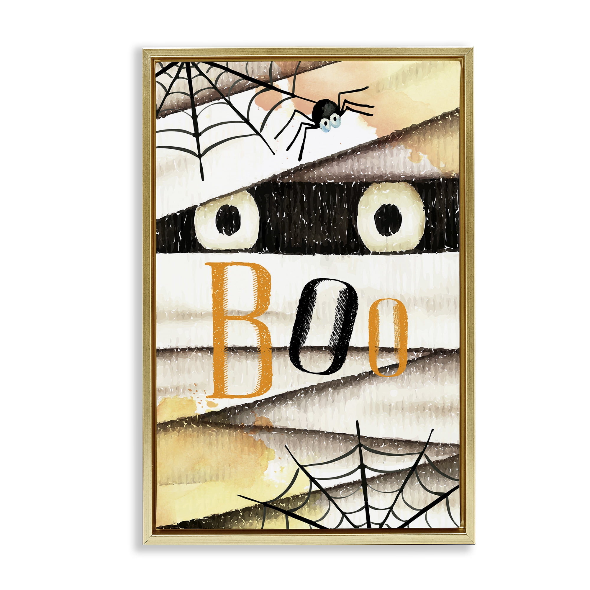 Stupell Industries Spooky Peeking Eyes Typography Painting Gold Floater Framed Art Print Wall Art, 21 x 31