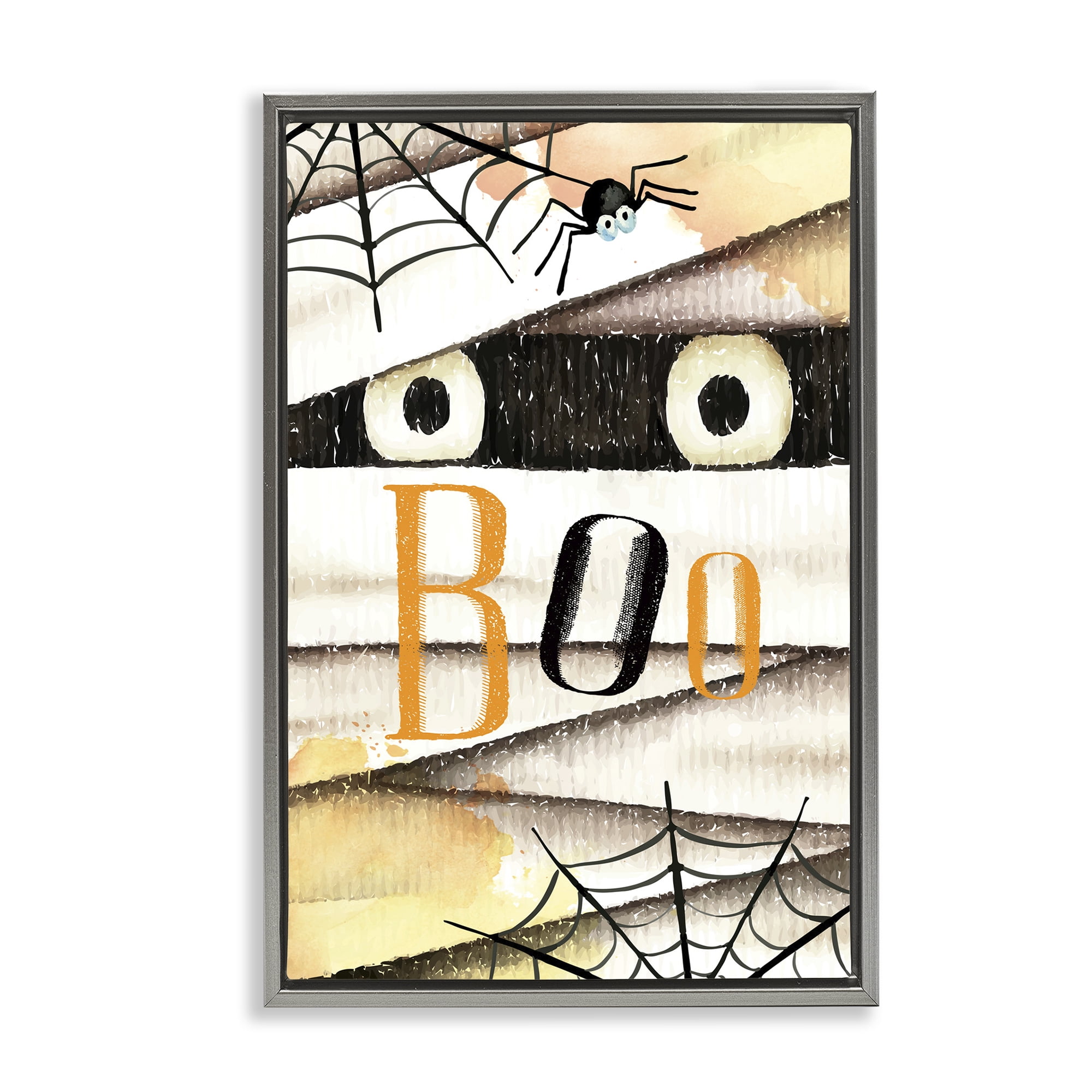 Stupell Industries Spooky Peeking Eyes Typography Painting Gray Floater Framed Art Print Wall Art, 21 x 31