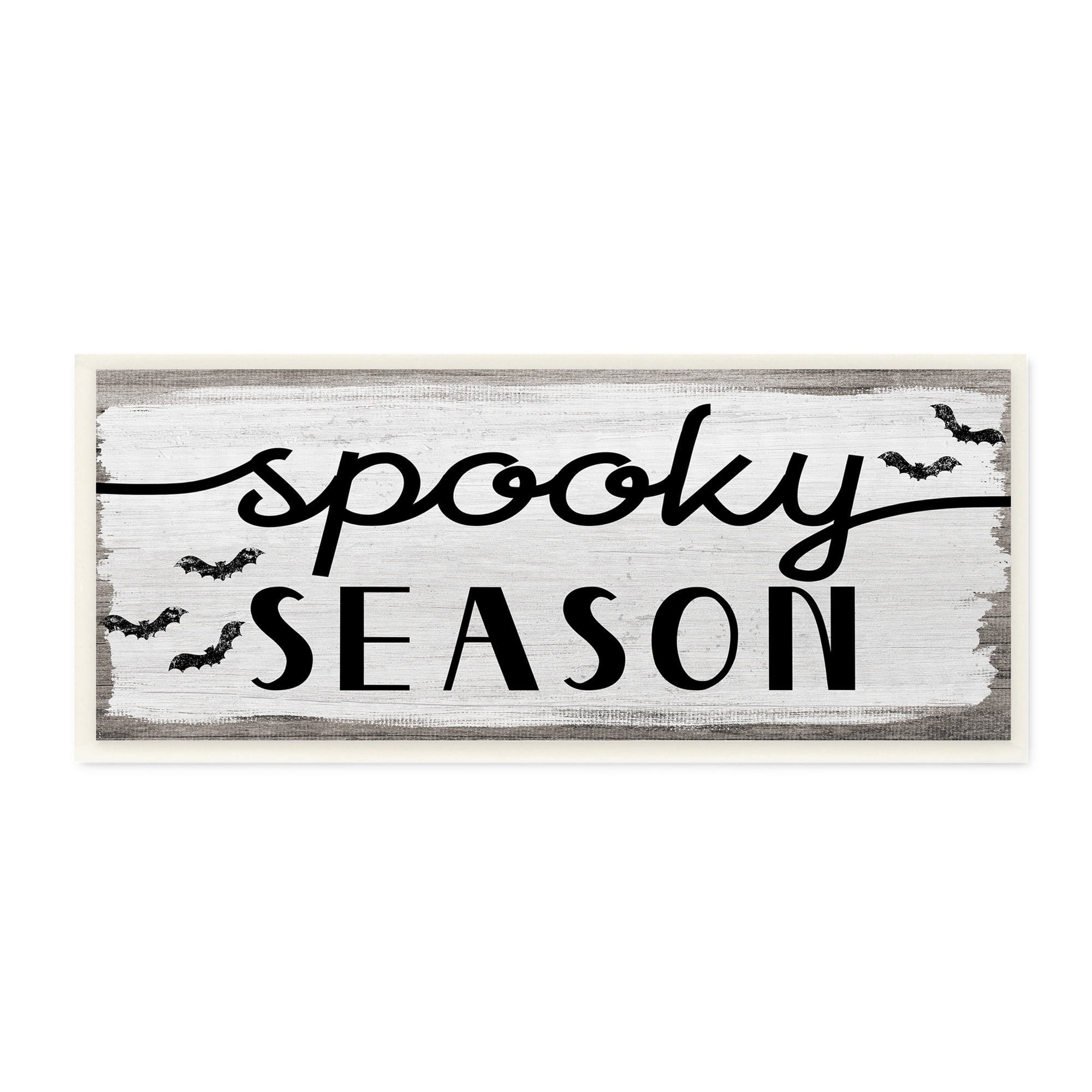 Stupell Industries Spooky Season Sign Black Bats Halloween Phrase, 17 x 7,Design by Daphne Polselli