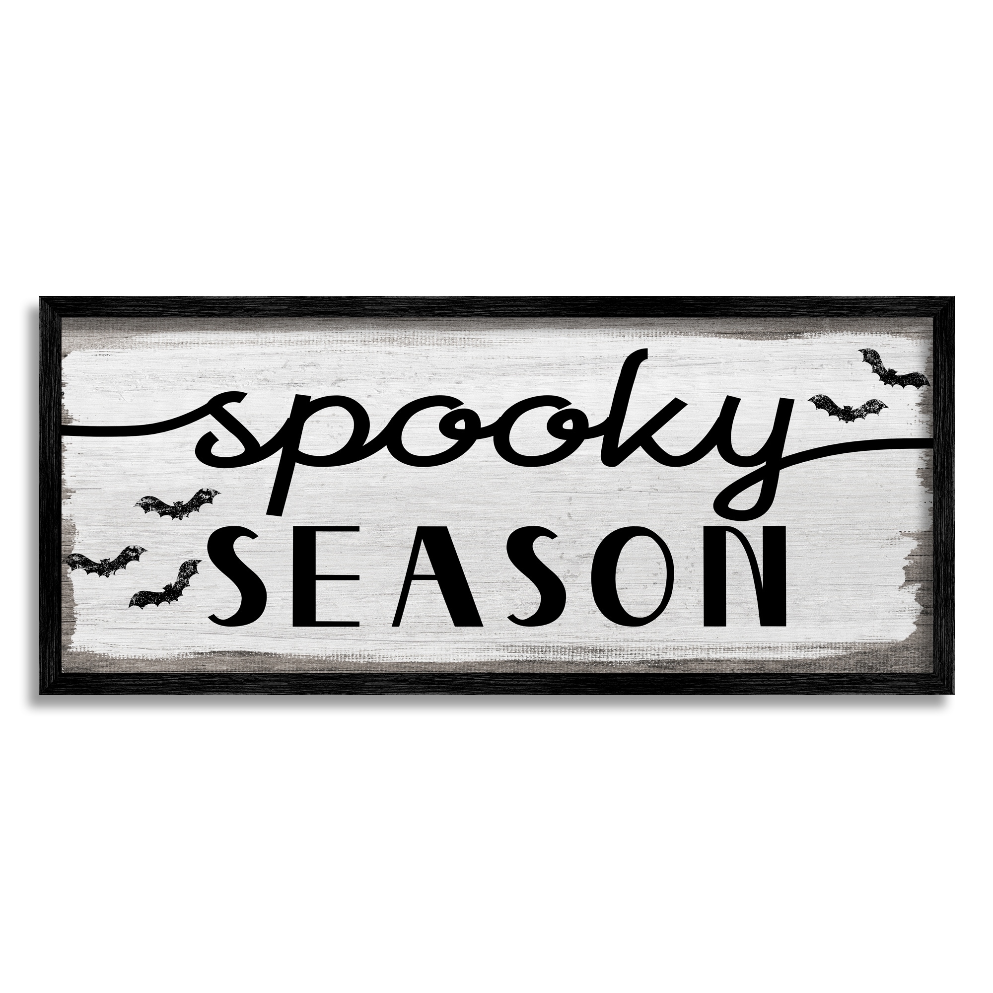 Stupell Industries Spooky Season Sign Black Bats Halloween Phrase Graphic Art Black Framed Art Print Wall Art, 30x13, by Daphne Polselli