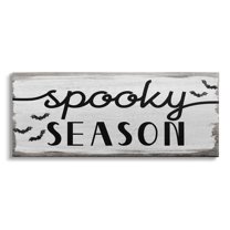 Stupell Industries Spooky Season Sign Black Bats Halloween Phrase Graphic Art Gallery-Wrapped Canvas Print Wall Art, 30x13, by Daphne Polselli