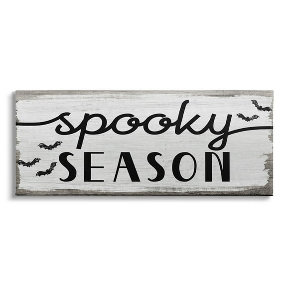 Stupell Industries Spooky Season Sign Black Bats Halloween Phrase Graphic Art Gallery-Wrapped Canvas Print Wall Art, 30x13, by Daphne Polselli