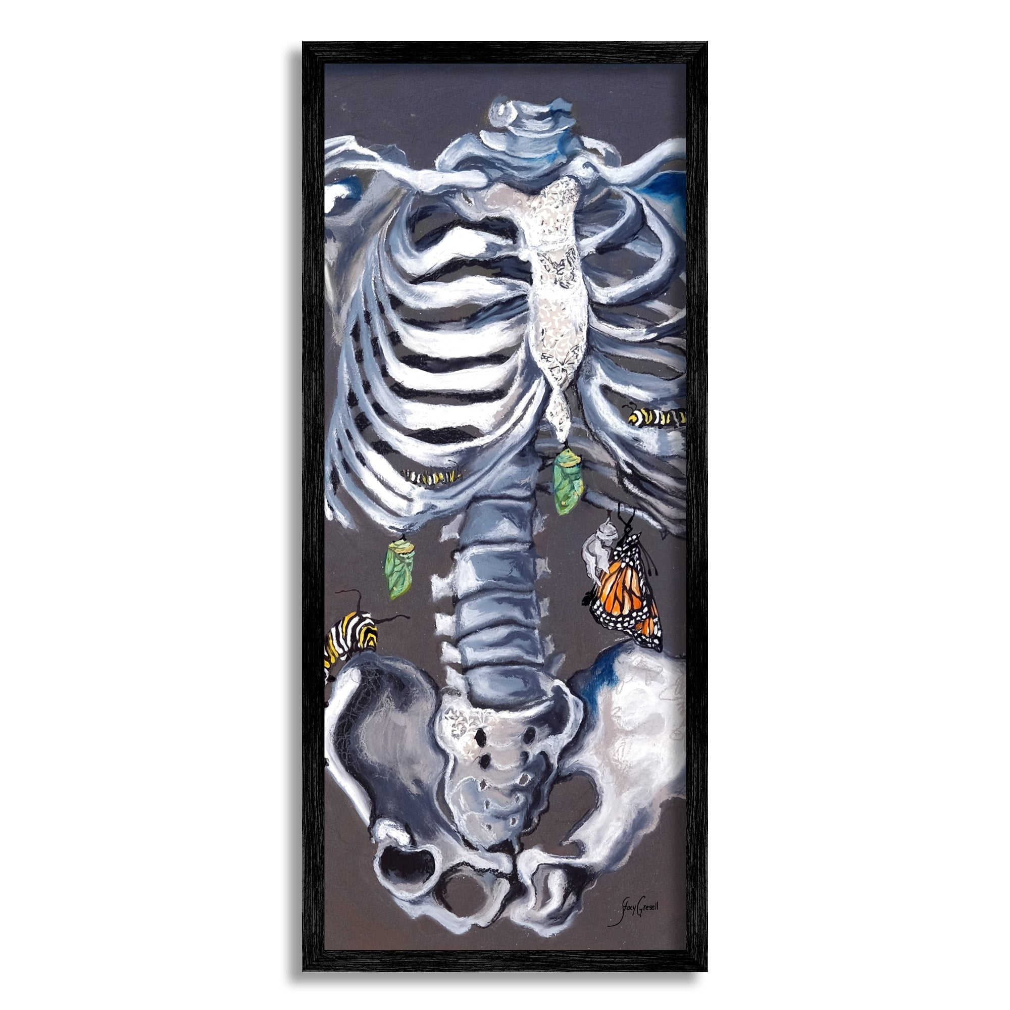 Stupell Industries Spooky Skeleton Crawling Insects Bugs Detailed Painting Painting Black Framed Art Print Wall Art, Design by Stacy Gresell