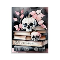 Stupell Industries Spooky Skull Book Stack Floral Painting Unframed Art Print Wall Art, 11 x 14