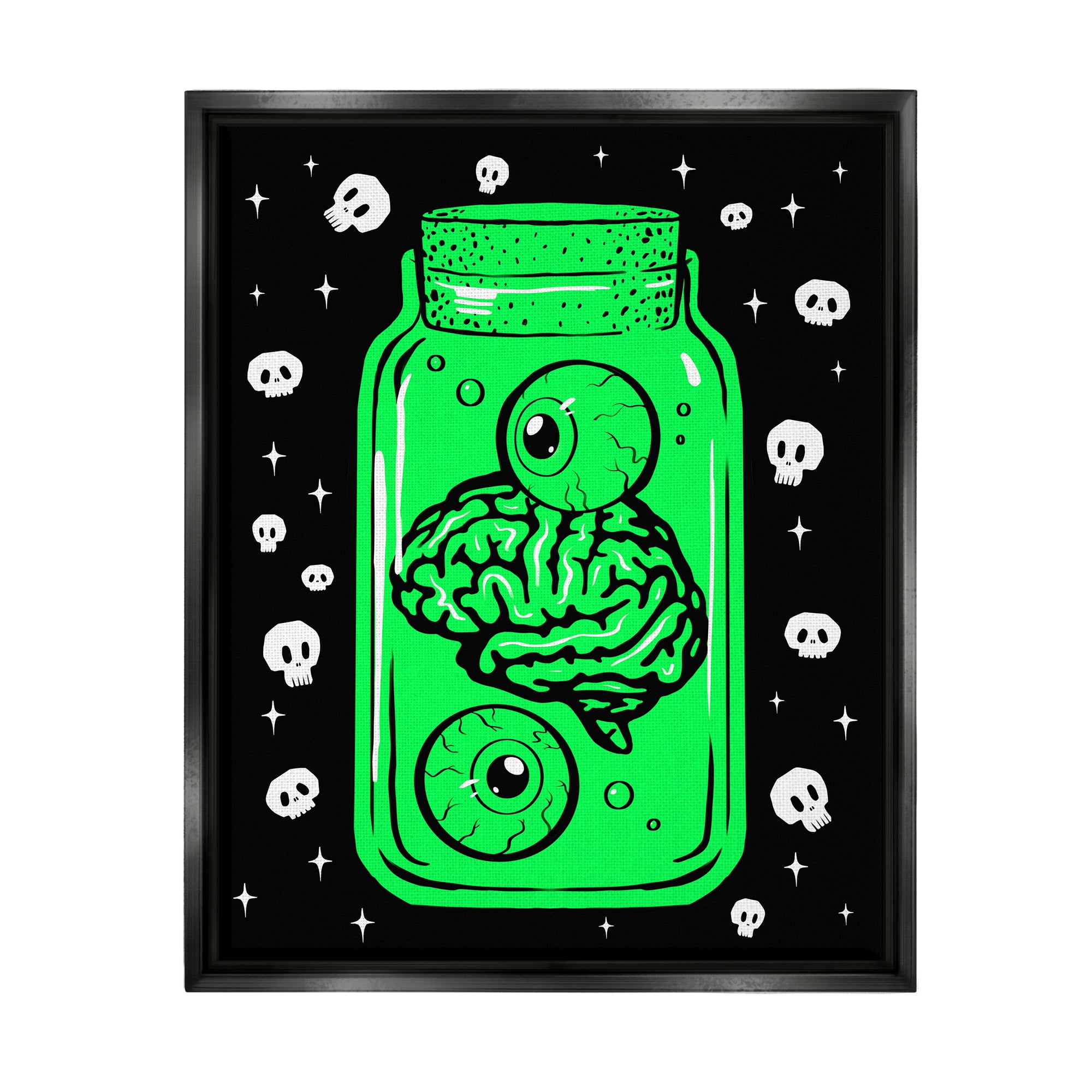 Stupell Industries Spooky Specimen Jar Holiday Painting Black Floater Framed Art Print Wall Art, 17 x 21