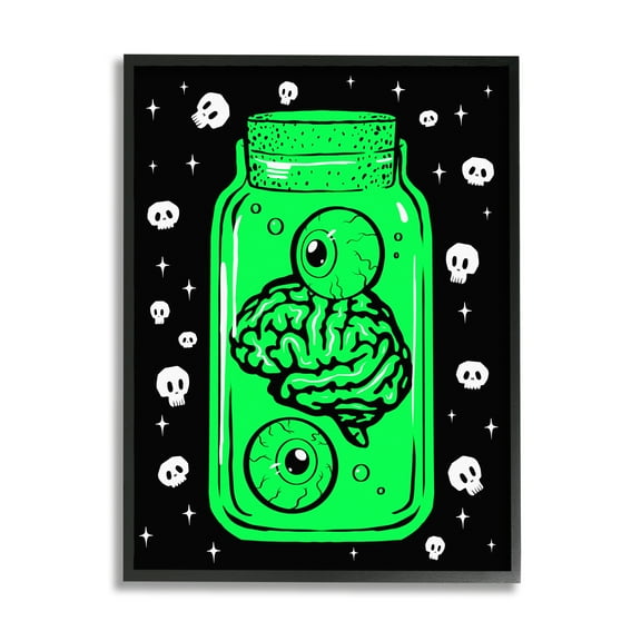 Stupell Industries Spooky Specimen Jar Holiday Painting Black Framed Art Print Wall Art, 11 x 14