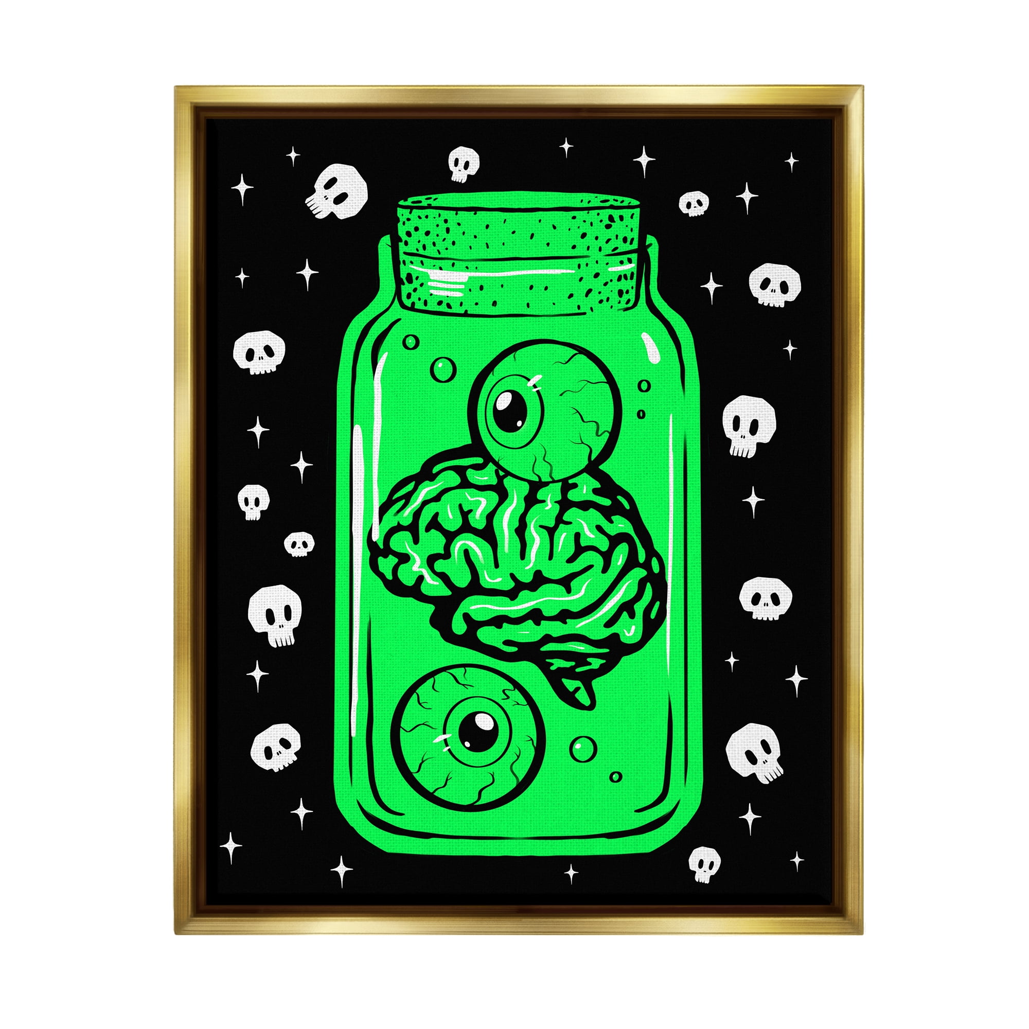 Stupell Industries Spooky Specimen Jar Holiday Painting Gold Floater Framed Art Print Wall Art, 17 x 21
