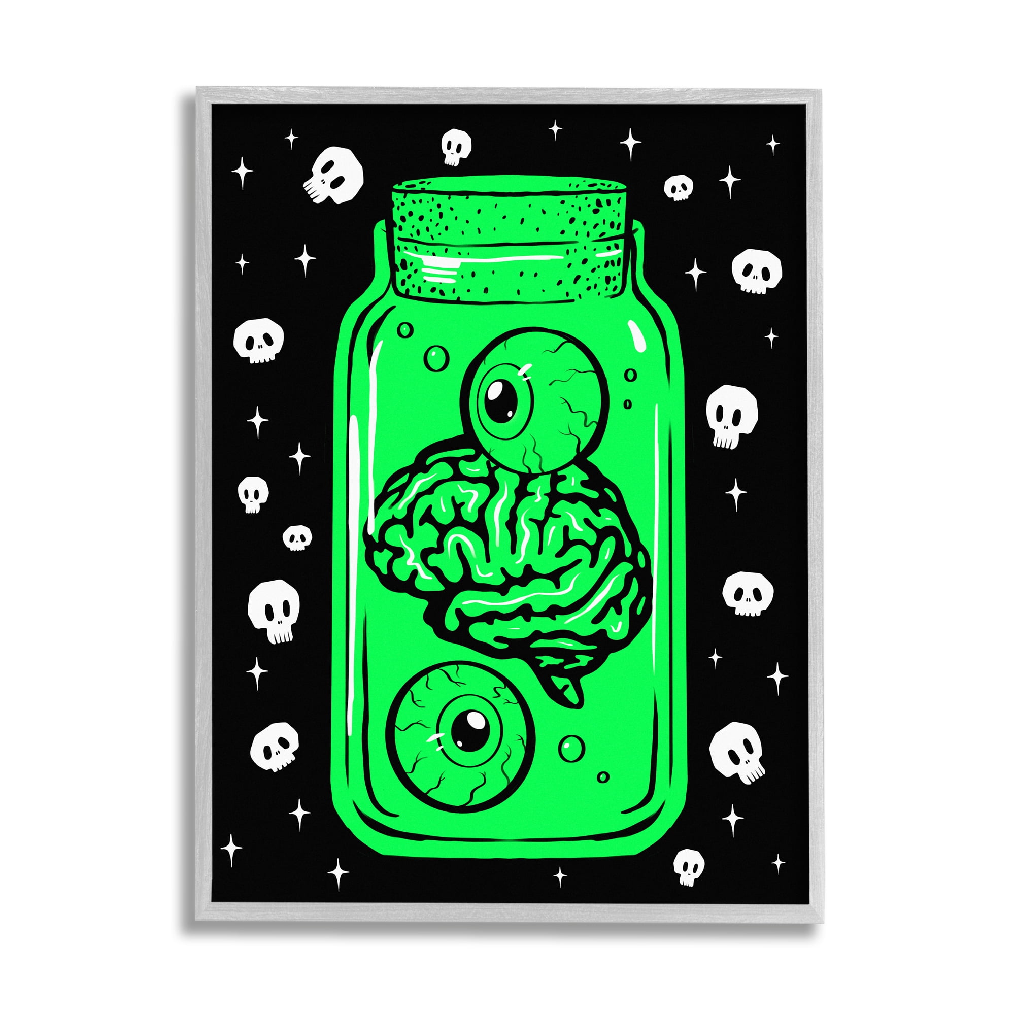 Stupell Industries Spooky Specimen Jar Holiday Painting Gray Framed Art Print Wall Art, 16 x 20
