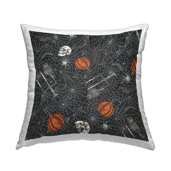 Stupell Industries Spooky Spider Web Halloween Pattern Printed Throw Pillow Design by Deb Strain