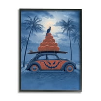 Stupell Industries Spooky Tropical Beach Pumpkin Car Holiday Painting Black Framed Art Print Wall Art