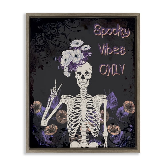 Spooky Vibes Only Skeleton Brown Floating Frame Canvas Art, 25 x 31, Made In USA
