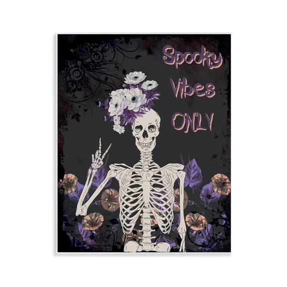Spooky Vibes Only Skeleton Wall Plaque Art, 11 x 14, Made In USA