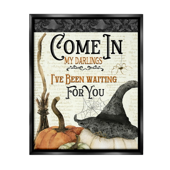 Stupell Industries Spooky Witch Phrase Holiday Painting Black Floater Framed Canvas Art Print Wall Art, 17 x 21
