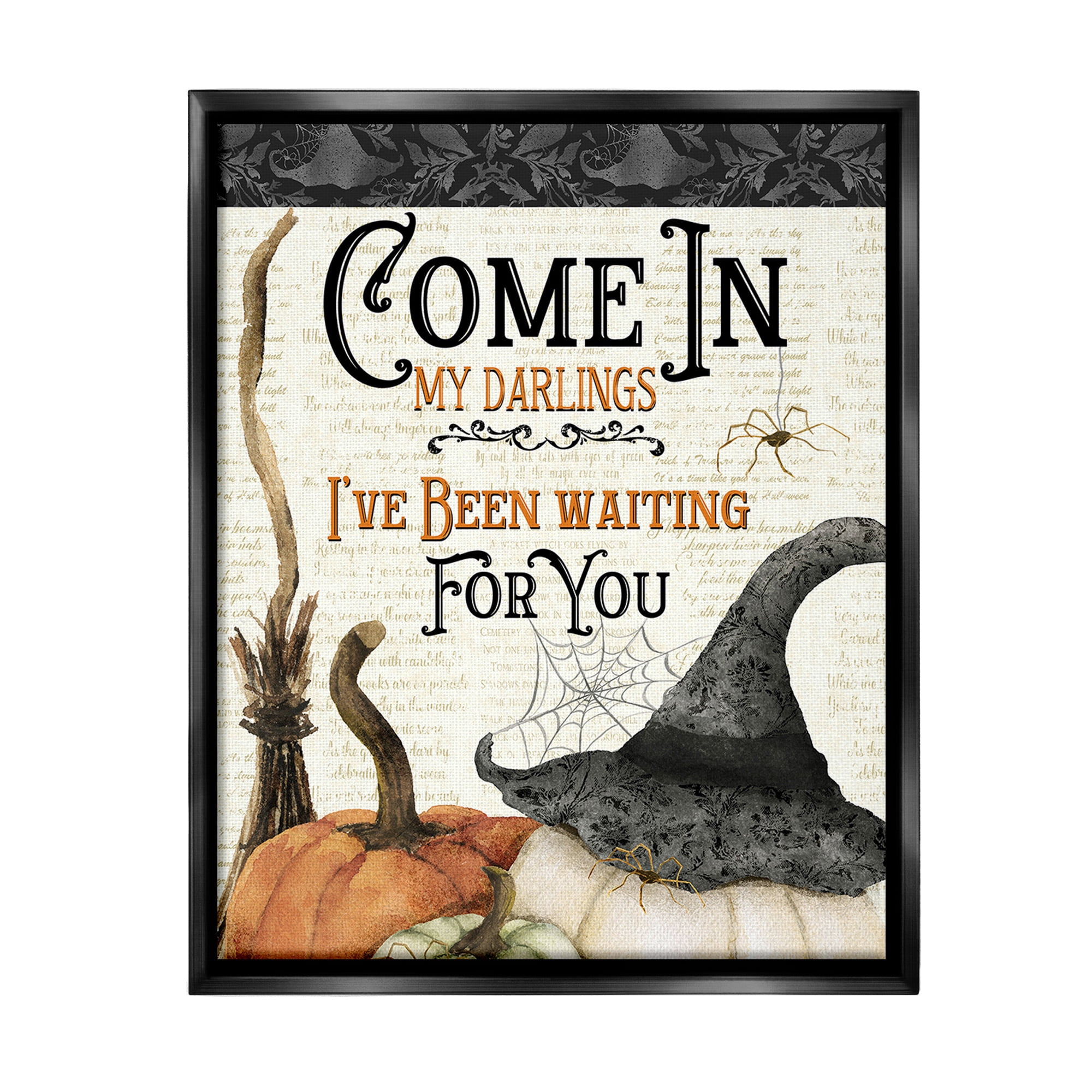Stupell Industries Spooky Witch Phrase Holiday Painting Black Floater Framed Canvas Art Print Wall Art, 25 x 31