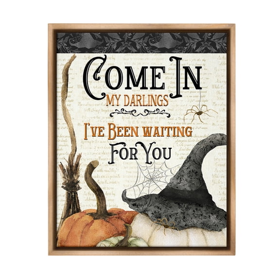 Stupell Industries Spooky Witch Phrase Holiday Painting Brown Floater Framed Canvas Art Print Wall Art, 17 x 21