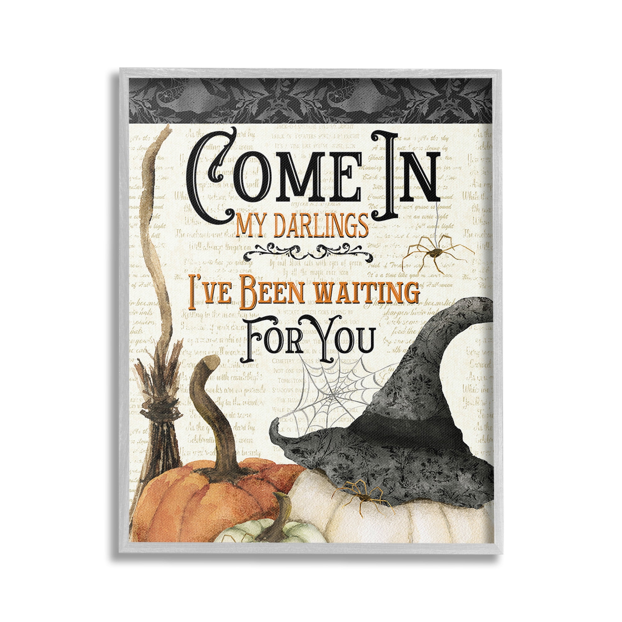 Stupell Industries Spooky Witch Phrase Holiday Painting Gray Framed Art Print Wall Art, 24 x 30
