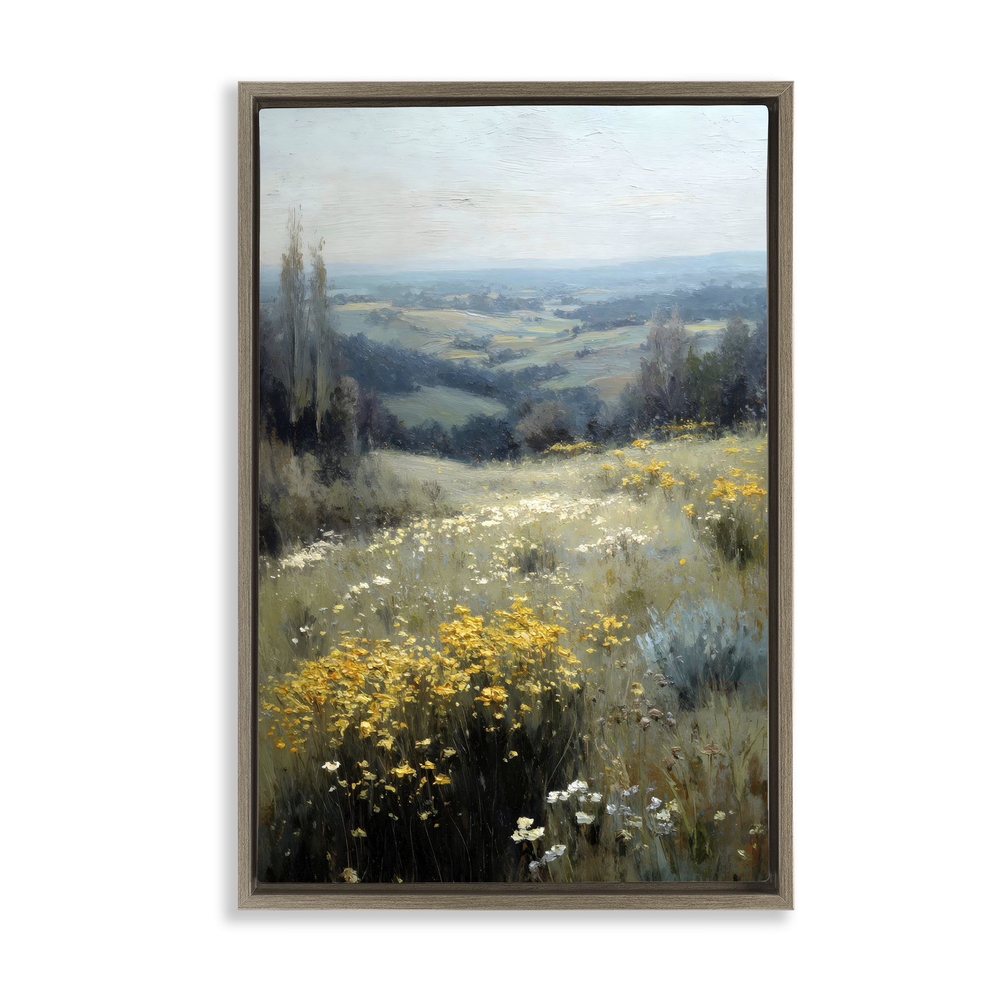 Stupell Industries Sporadic Meadow Flowers Brown Framed Floater Canvas Wall Art, design by Petal Prints Design
