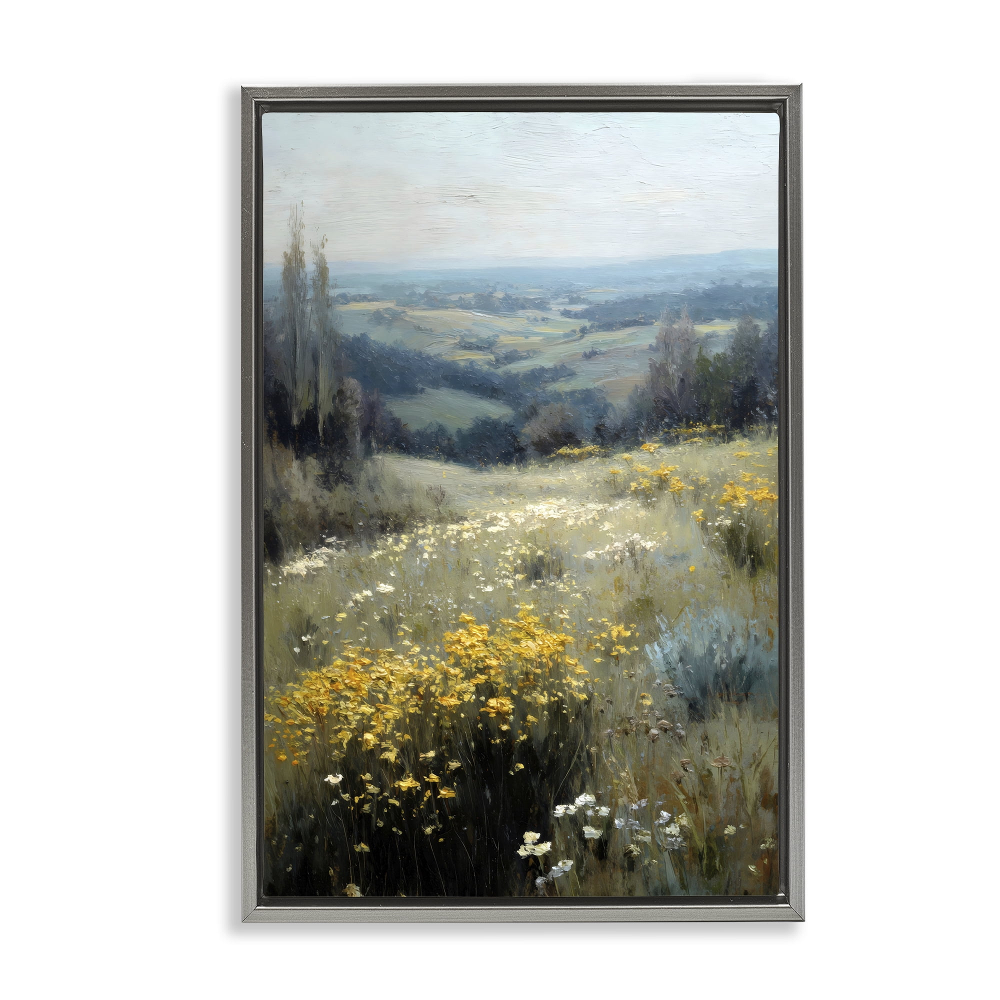 Stupell Industries Sporadic Meadow Flowers Gray Framed Floater Canvas Wall Art, design by Petal Prints Design