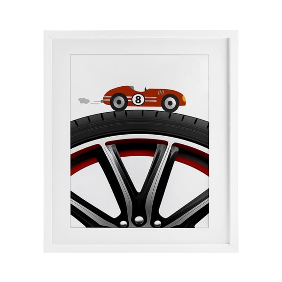 Stupell Industries Sport Fast Lane Racecar White Framed Print Under Glass, design by Christine Simpson Art