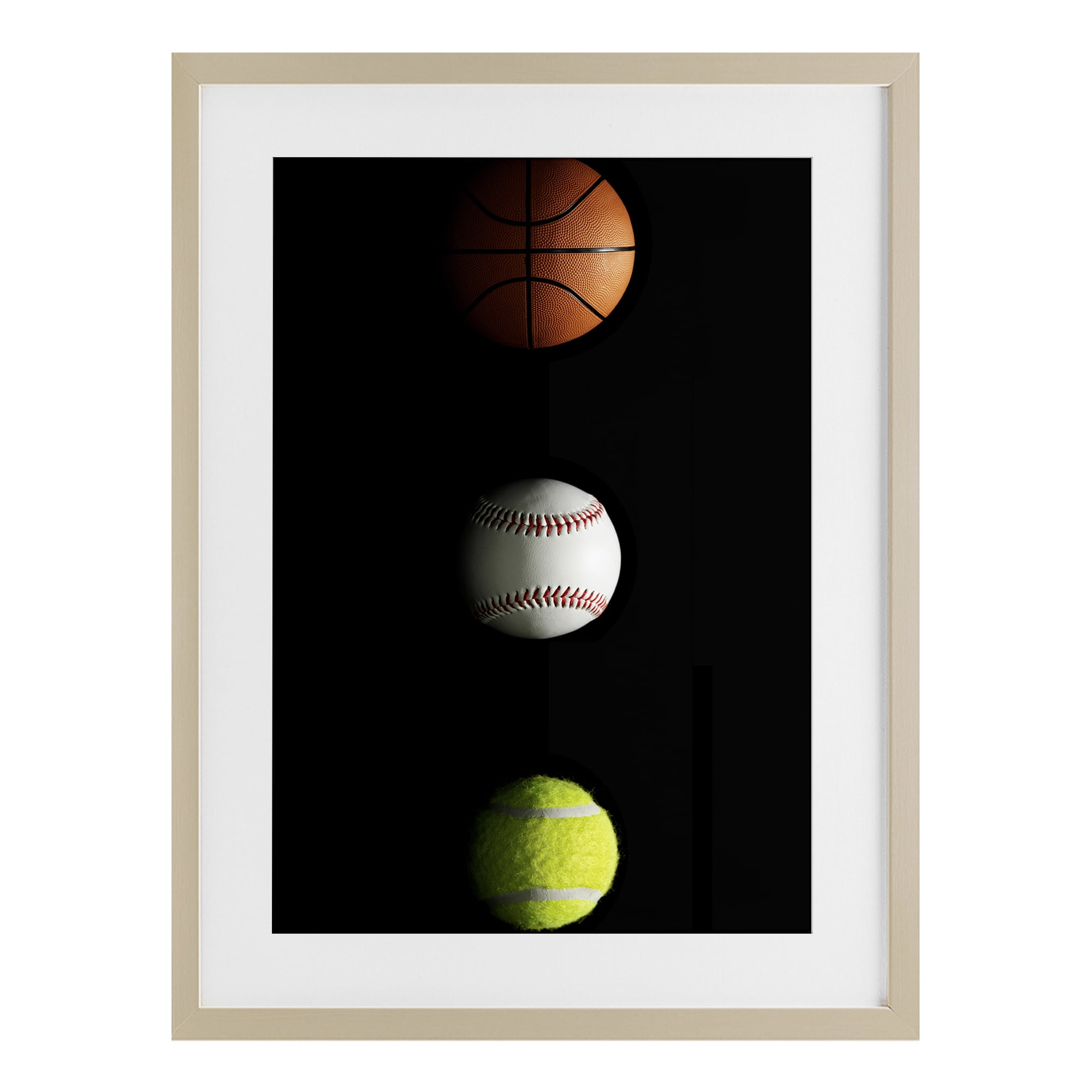 Stupell Industries Sports Balls Spotlight Birch Framed Print Under Glass, design by Jesse Keith