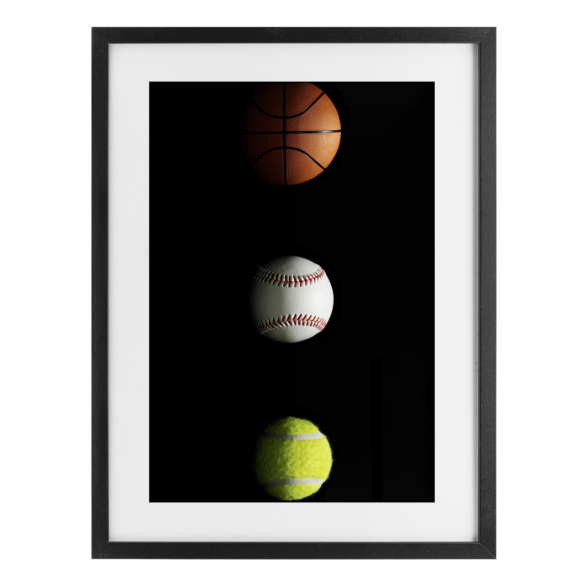 Stupell Industries Sports Balls Spotlight Black Framed Print Under Glass, design by Jesse Keith
