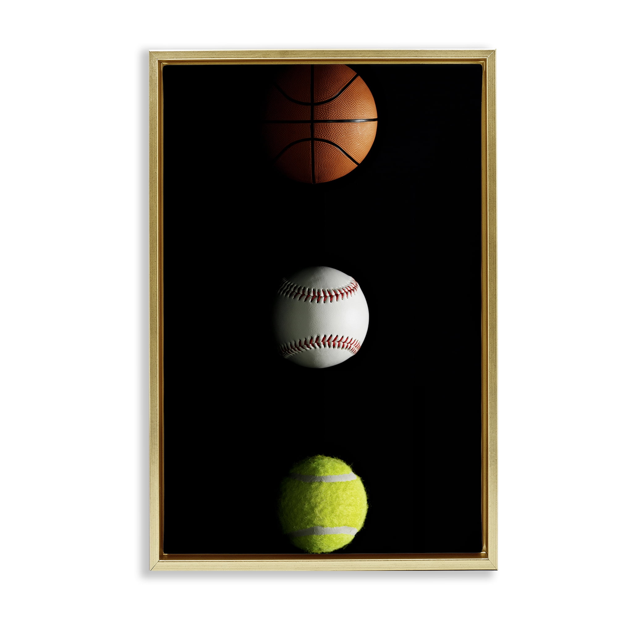 Stupell Industries Sports Balls Spotlight Gold Framed Floater Canvas Wall Art, design by Jesse Keith