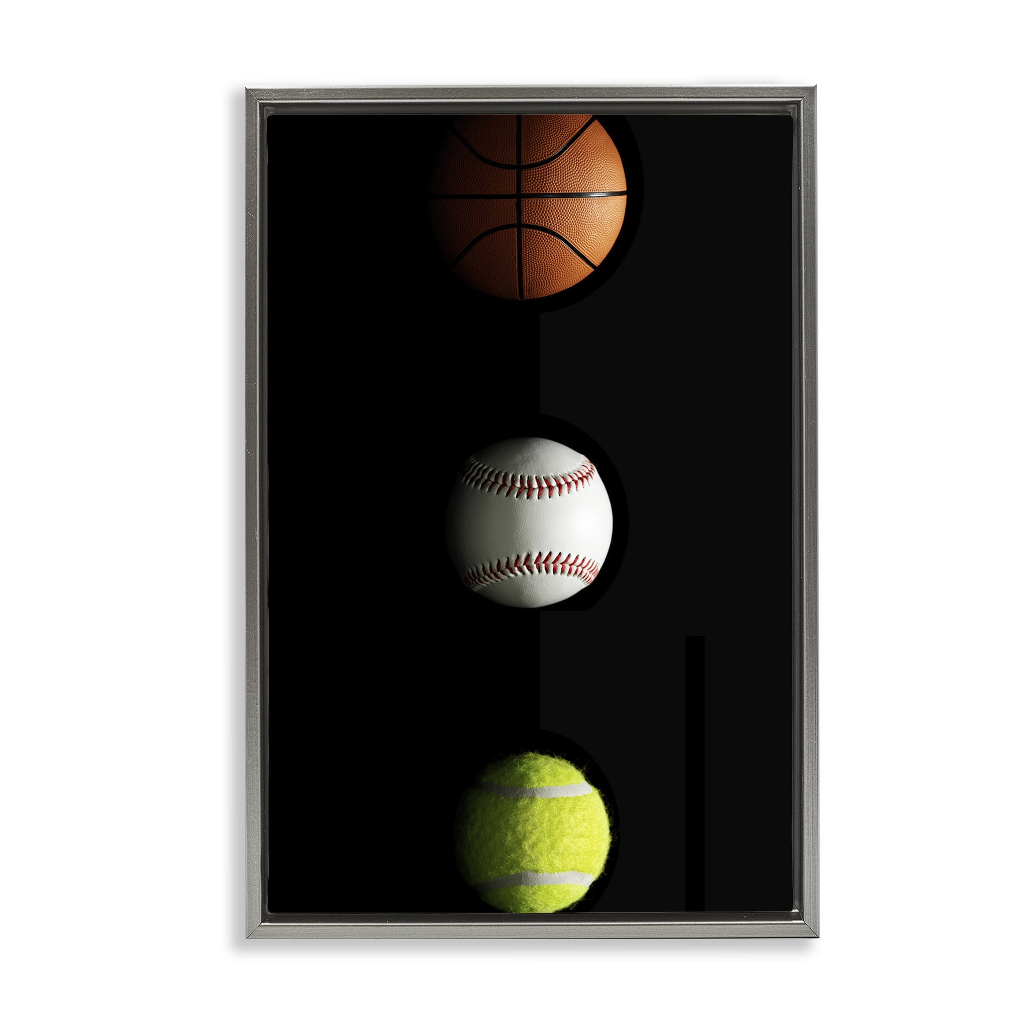 Stupell Industries Sports Balls Spotlight Gray Framed Floater Canvas Wall Art, design by Jesse Keith