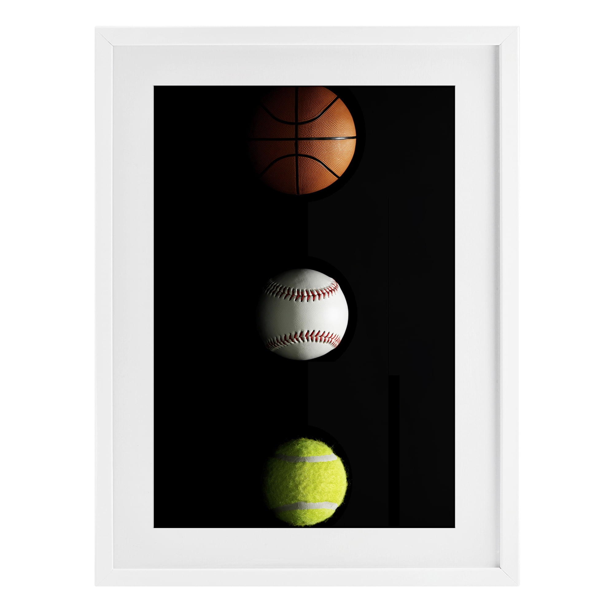 Stupell Industries Sports Balls Spotlight White Framed Print Under Glass, design by Jesse Keith