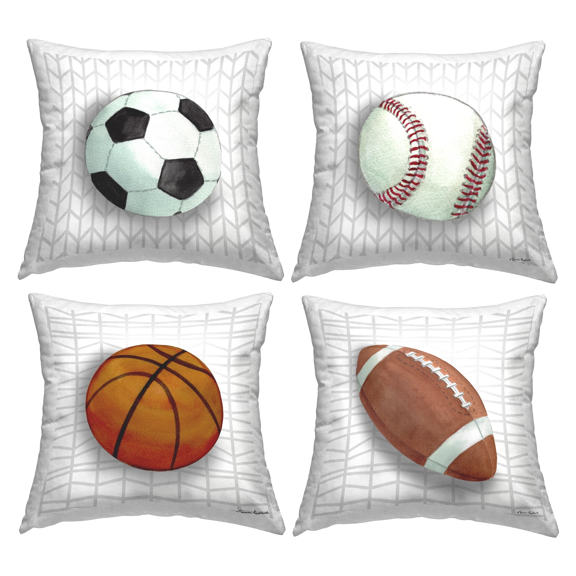 Stupell Industries Sports Balls on Geometric Decorative Printed Throw Pillow Design by Sharon Kuplack (Set of 4)