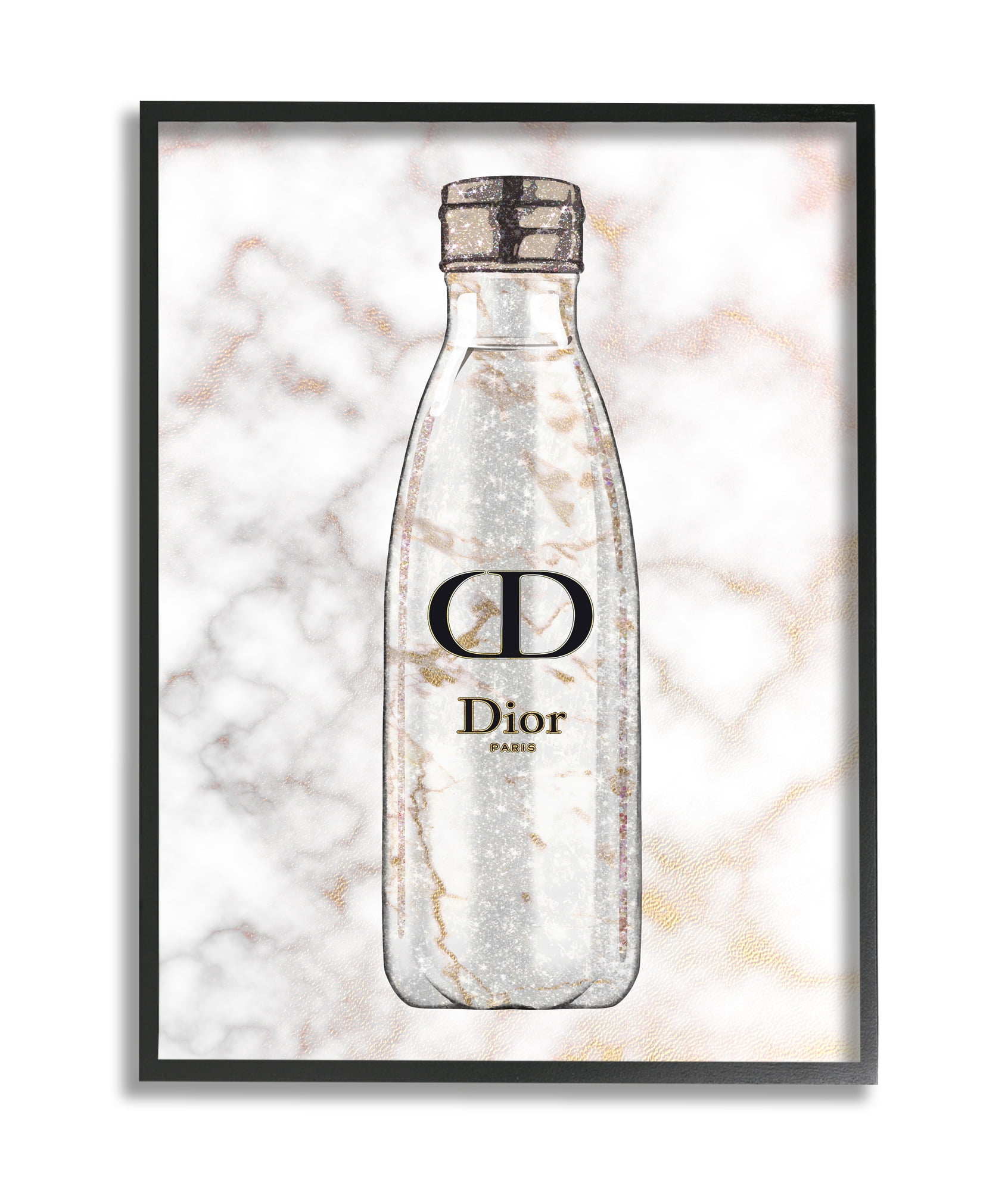 Stupell Industries Sports Bottle Glam Fashion over Marble Beauty & Fashion Painting Black Framed Art Print Wall Art, 24 x 30