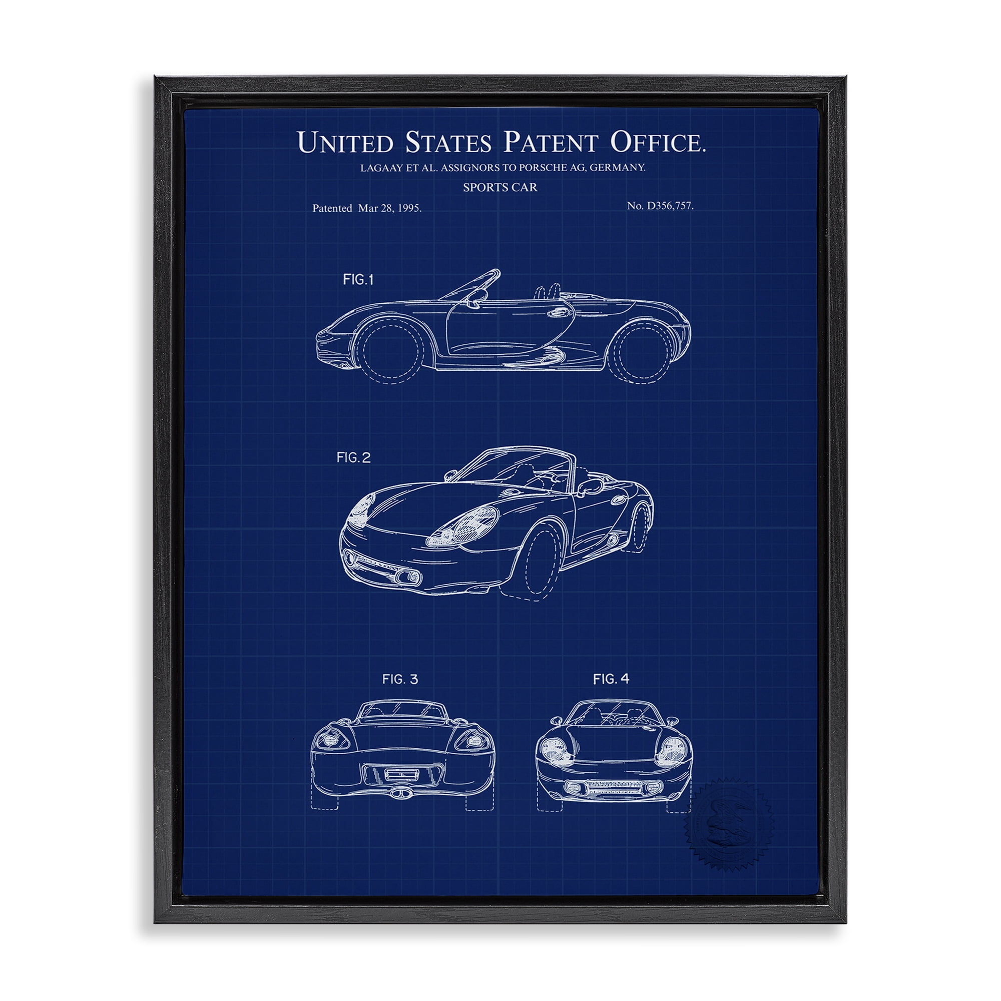 Stupell Industries Sports Car Blueprint Transportation Painting Black Floater Framed Art Print Wall Art, 25 x 31