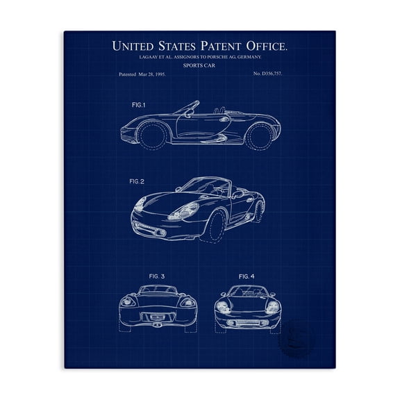 Stupell Industries Sports Car Blueprint Transportation Painting Gallery Wrapped Canvas Art Print Wall Art, 16 x 20