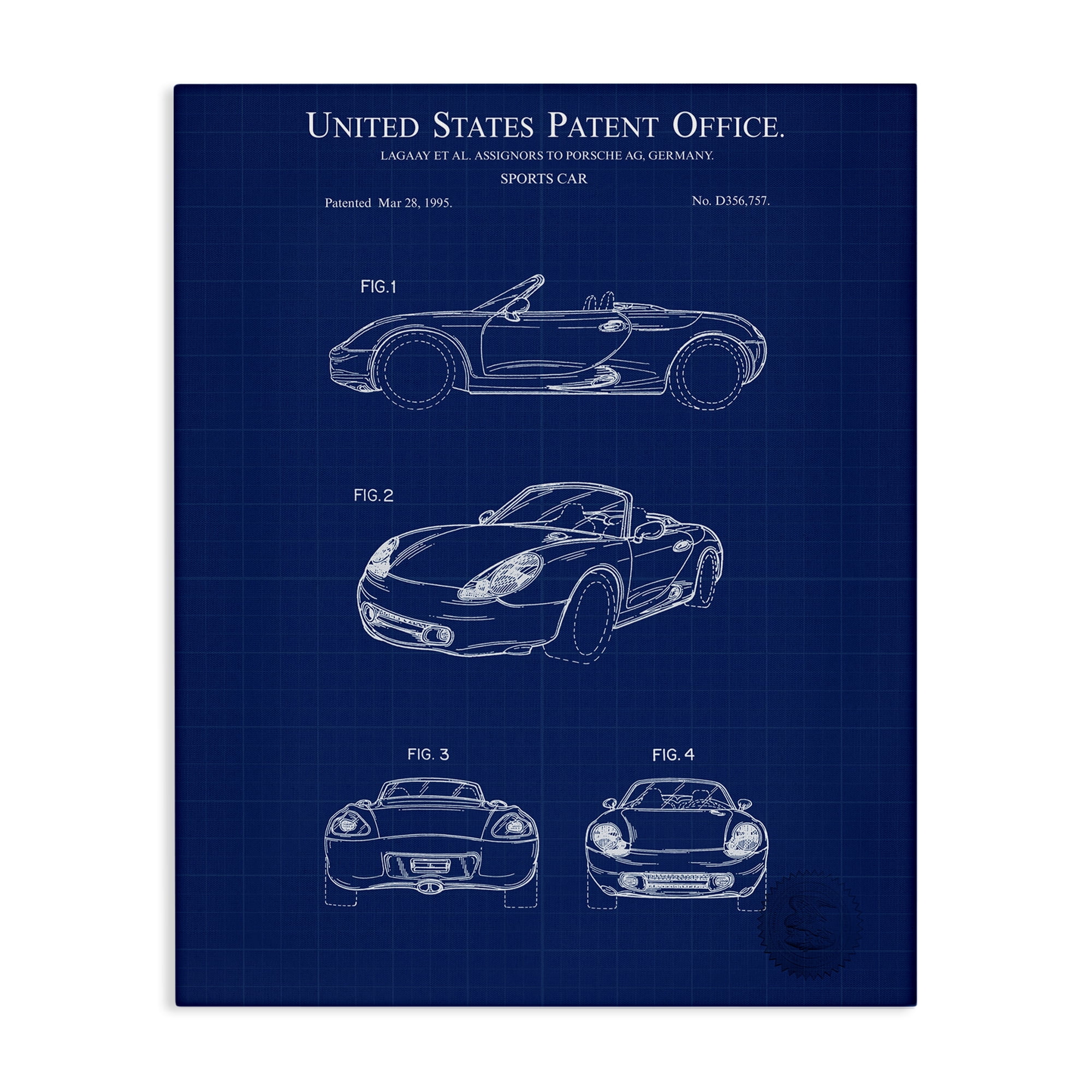 Stupell Industries Sports Car Blueprint Transportation Painting Gallery Wrapped Canvas Art Print Wall Art, 36 x 48