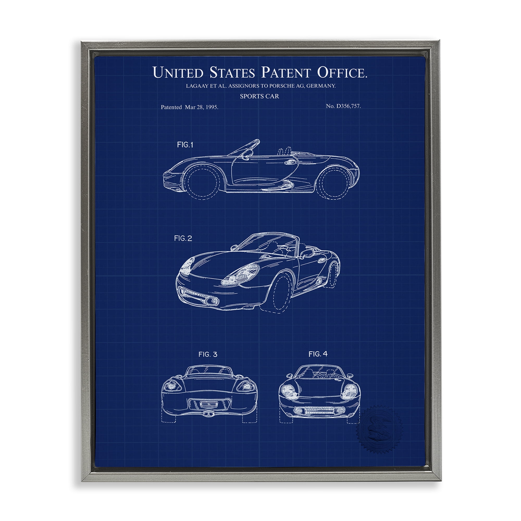 Stupell Industries Sports Car Blueprint Transportation Painting Gray Floater Framed Art Print Wall Art, 25 x 31