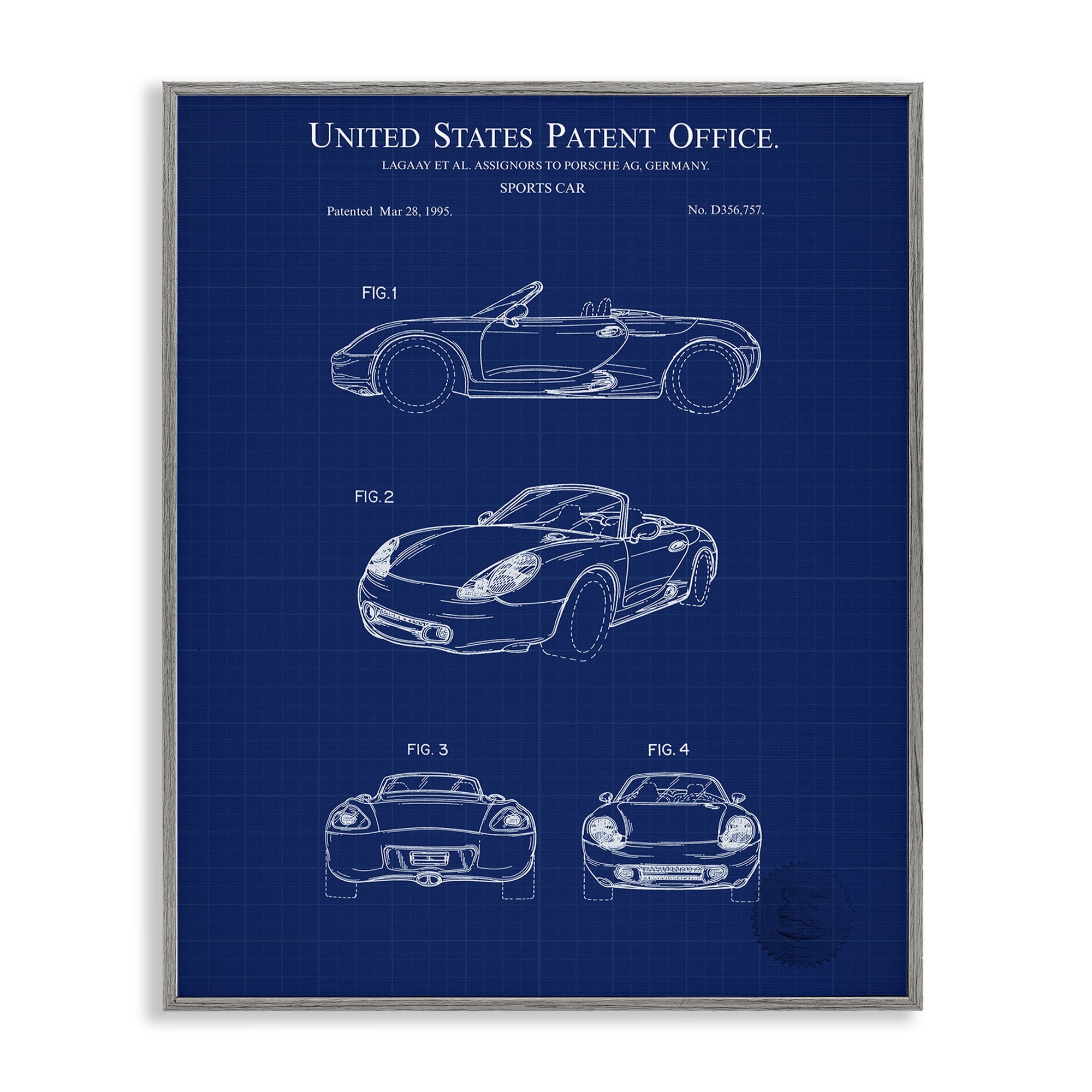 Stupell Industries Sports Car Blueprint Transportation Painting Gray Framed Art Print Wall Art, 24 x 30