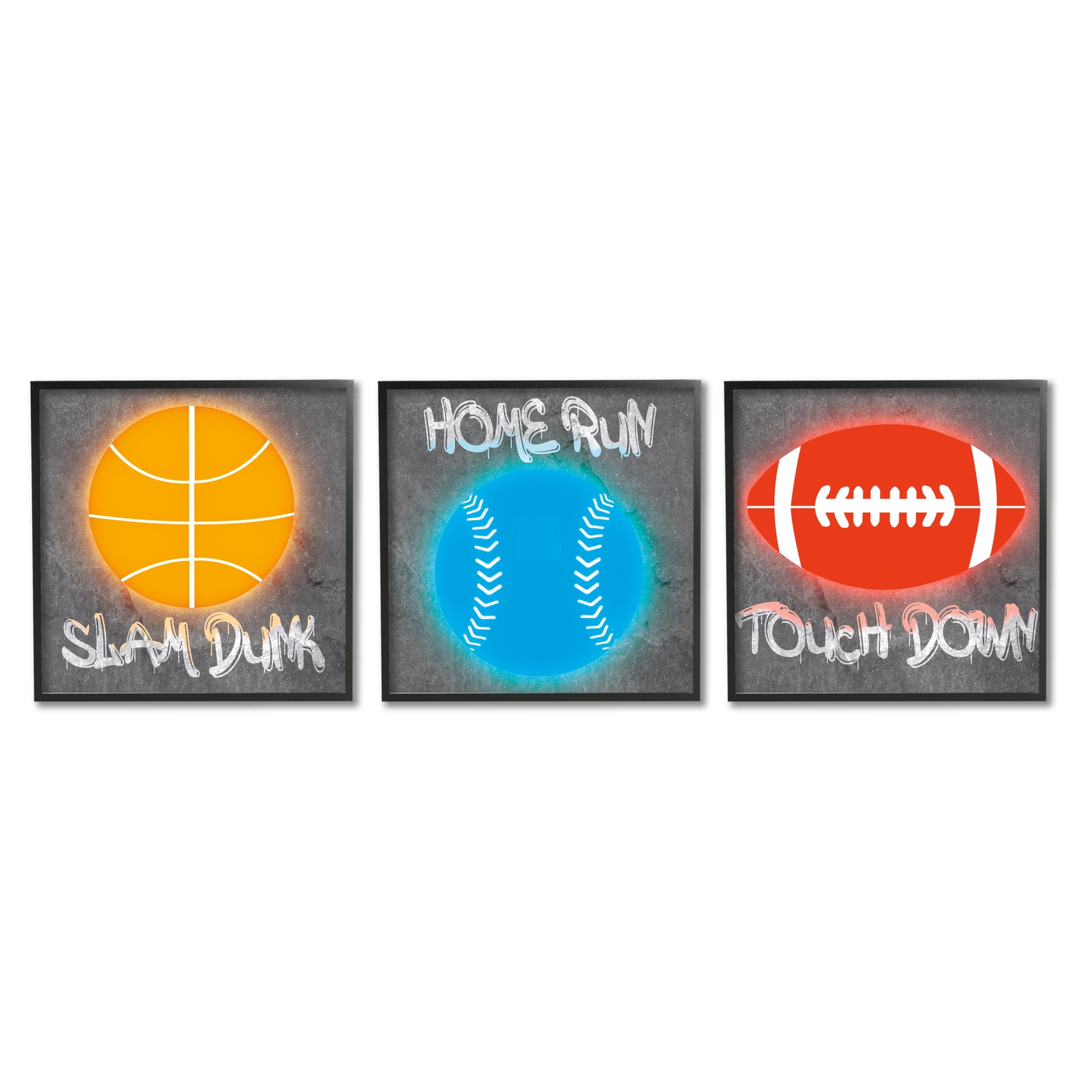 Stupell Industries Sports Graffiti Phrases Sports Painting Black Framed Art Print Wall Art, 12 x 12, Set of 3